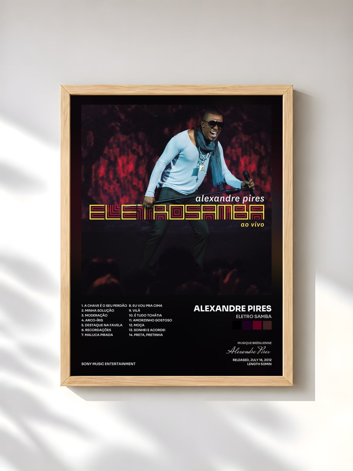 #bois Tableau de l'album Eletro Samba de Alexandre Pires, cadre en bois brut, imprimé et encadré en France