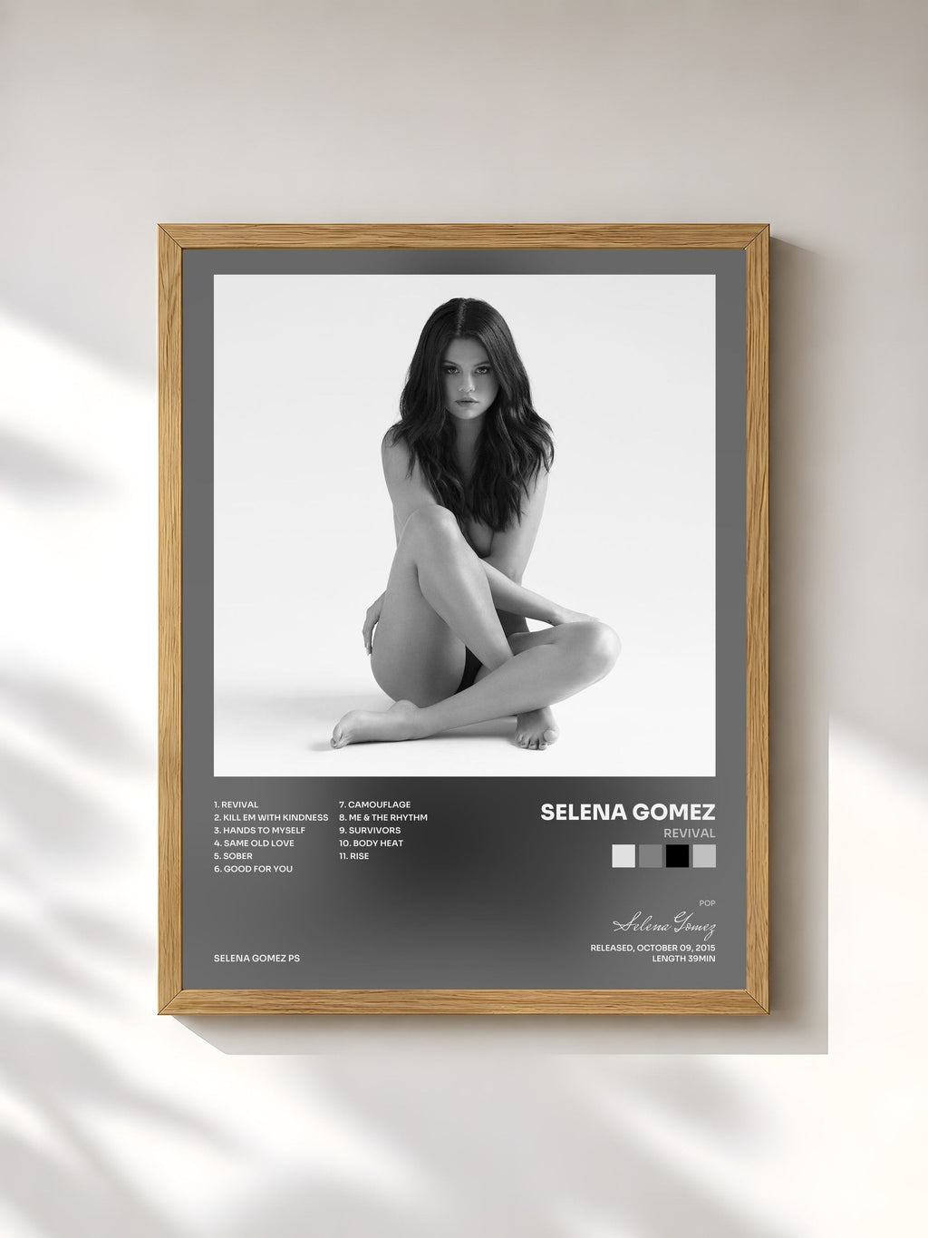 #bois Tableau de l'album Revival de Selena Gomez, cadre en bois brut, imprimé et encadré en France