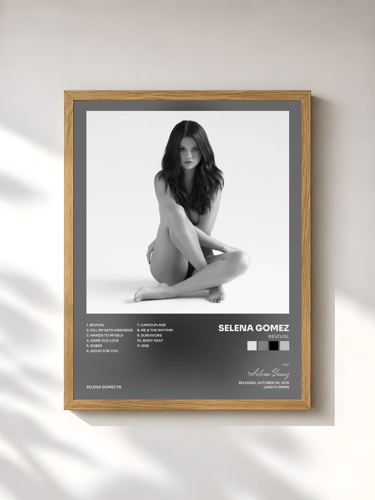#bois Tableau de l'album Revival de Selena Gomez, cadre en bois brut, imprimé et encadré en France