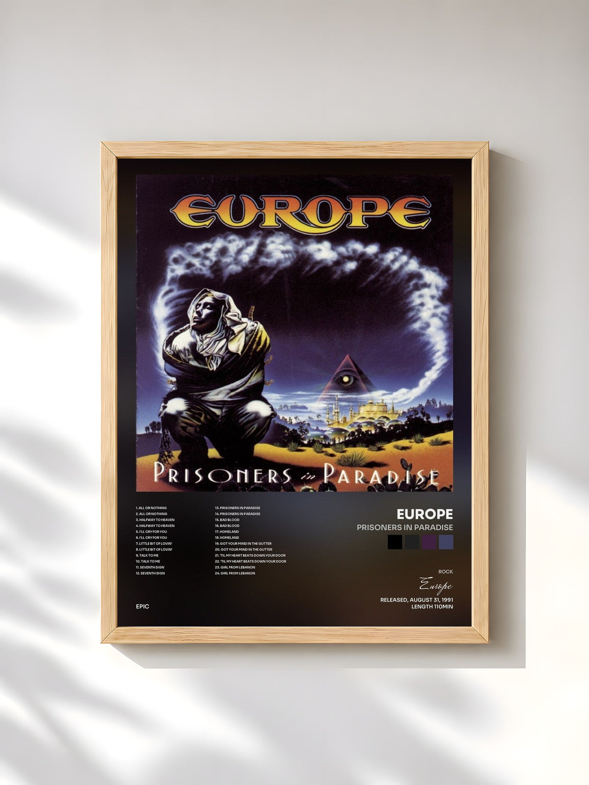 #bois Tableau de l'album Prisoners In Paradise de Europe, cadre en bois brut, imprimé et encadré en France
