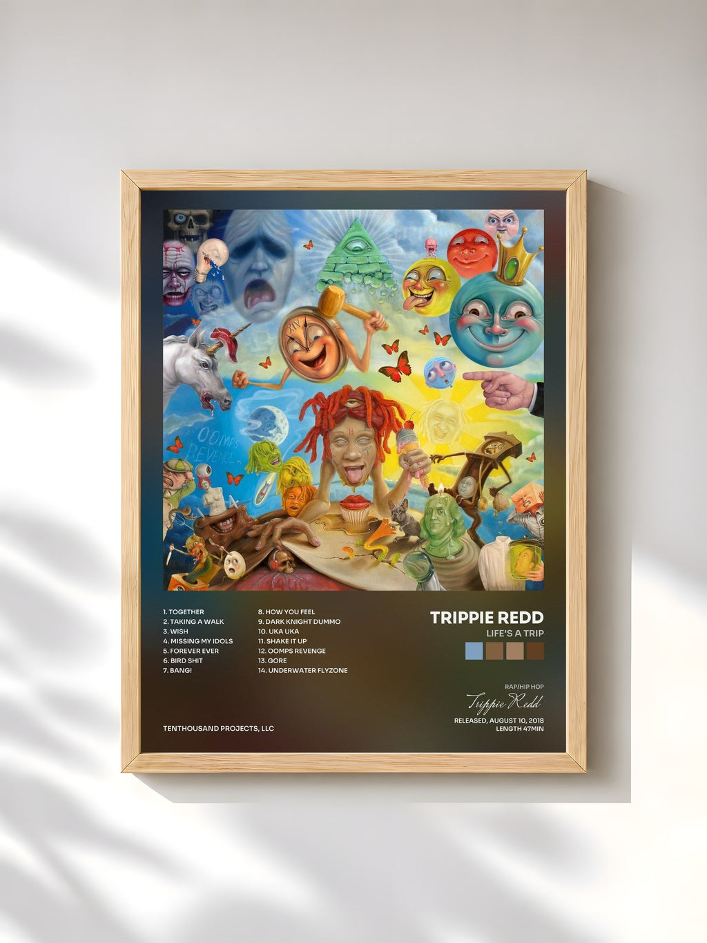 #bois Tableau de l'album LIFE'S A TRIP de Trippie Redd, cadre en bois brut, imprimé et encadré en France