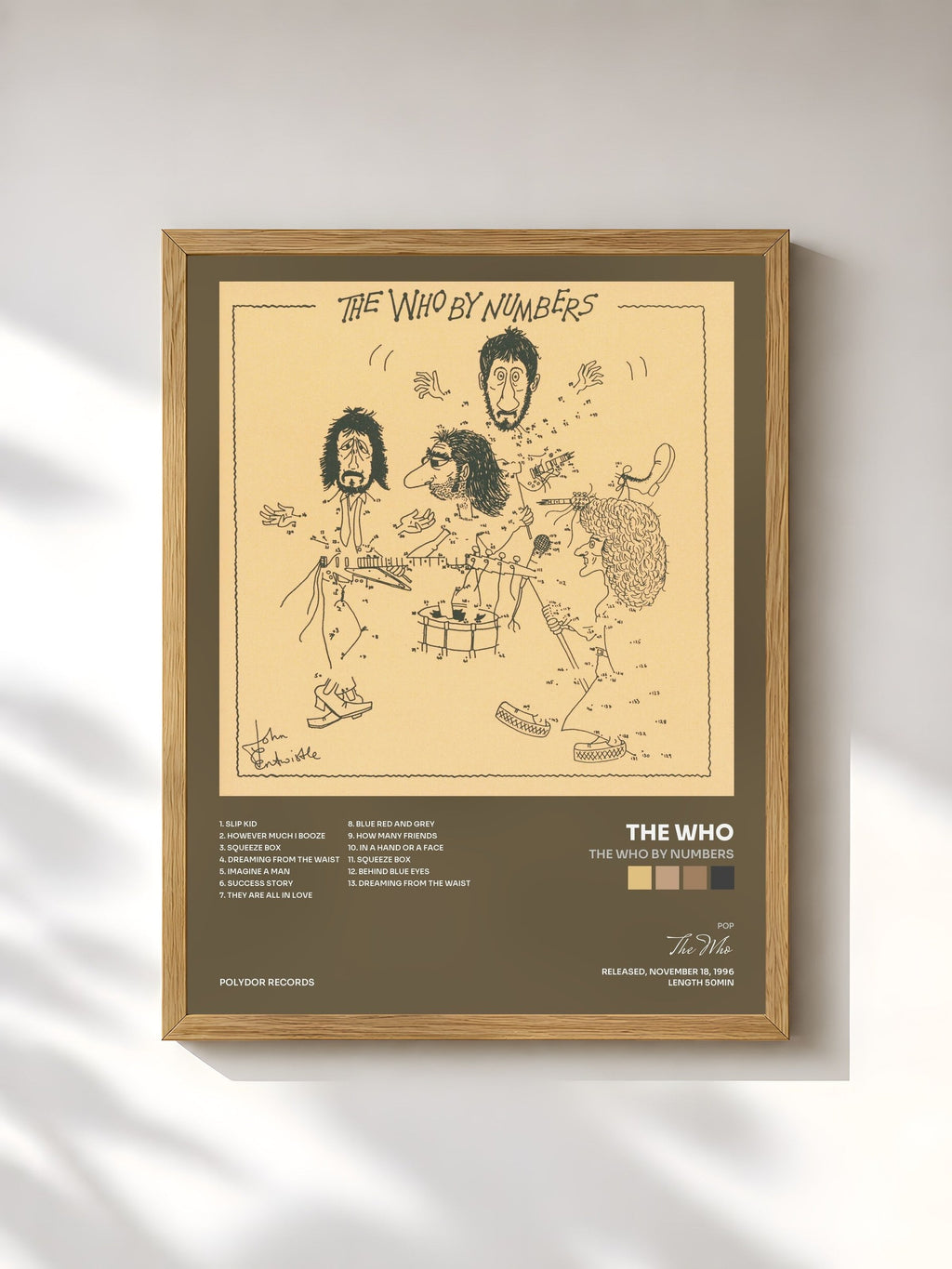 #bois Tableau de l'album The Who By Numbers de The Who, cadre en bois brut, imprimé et encadré en France