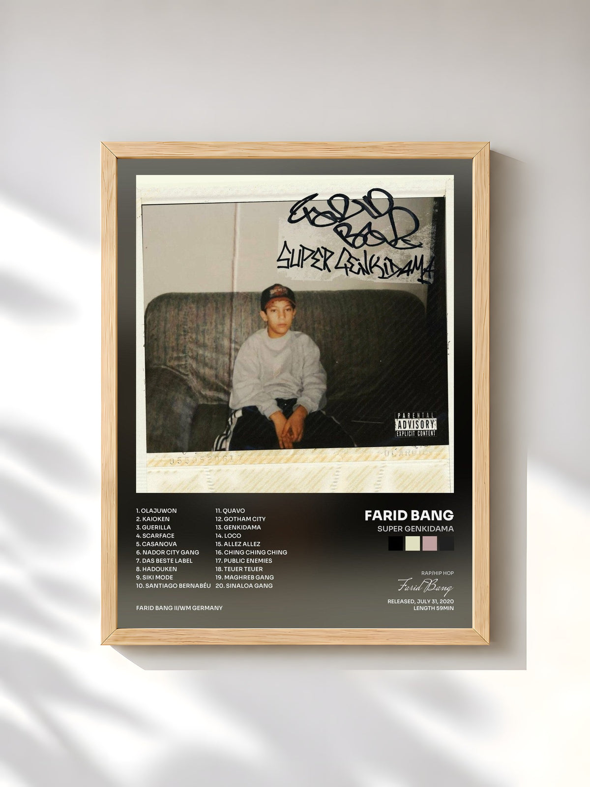 #bois Tableau de l'album Super Genkidama de Farid Bang, cadre en bois brut, imprimé et encadré en France