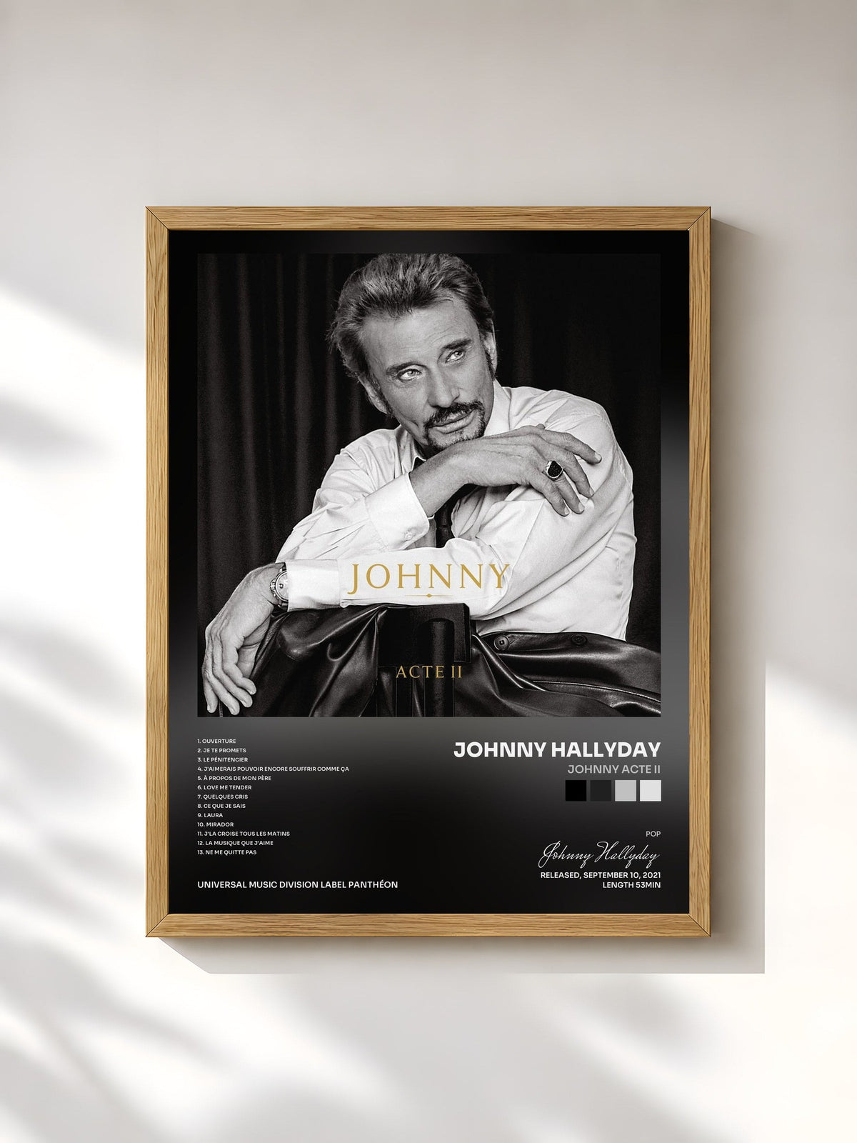 #bois Tableau de l'album Johnny Acte II de Johnny Hallyday, cadre en bois brut, imprimé et encadré en France