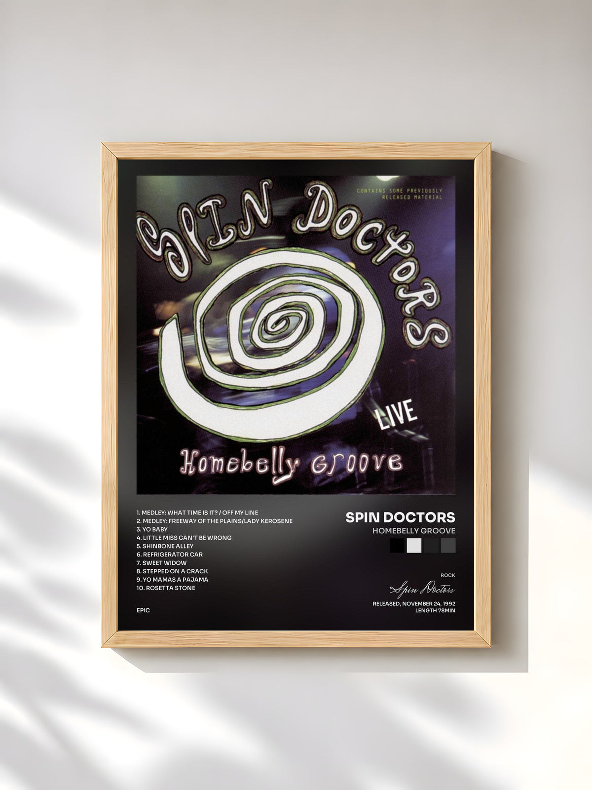 #bois Tableau de l'album HOMEBELLY GROOVE de Spin Doctors, cadre en bois brut, imprimé et encadré en France