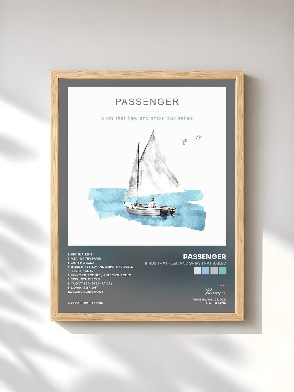 #bois Tableau de l'album Birds That Flew and Ships That Sailed de Passenger, cadre en bois brut, imprimé et encadré en France