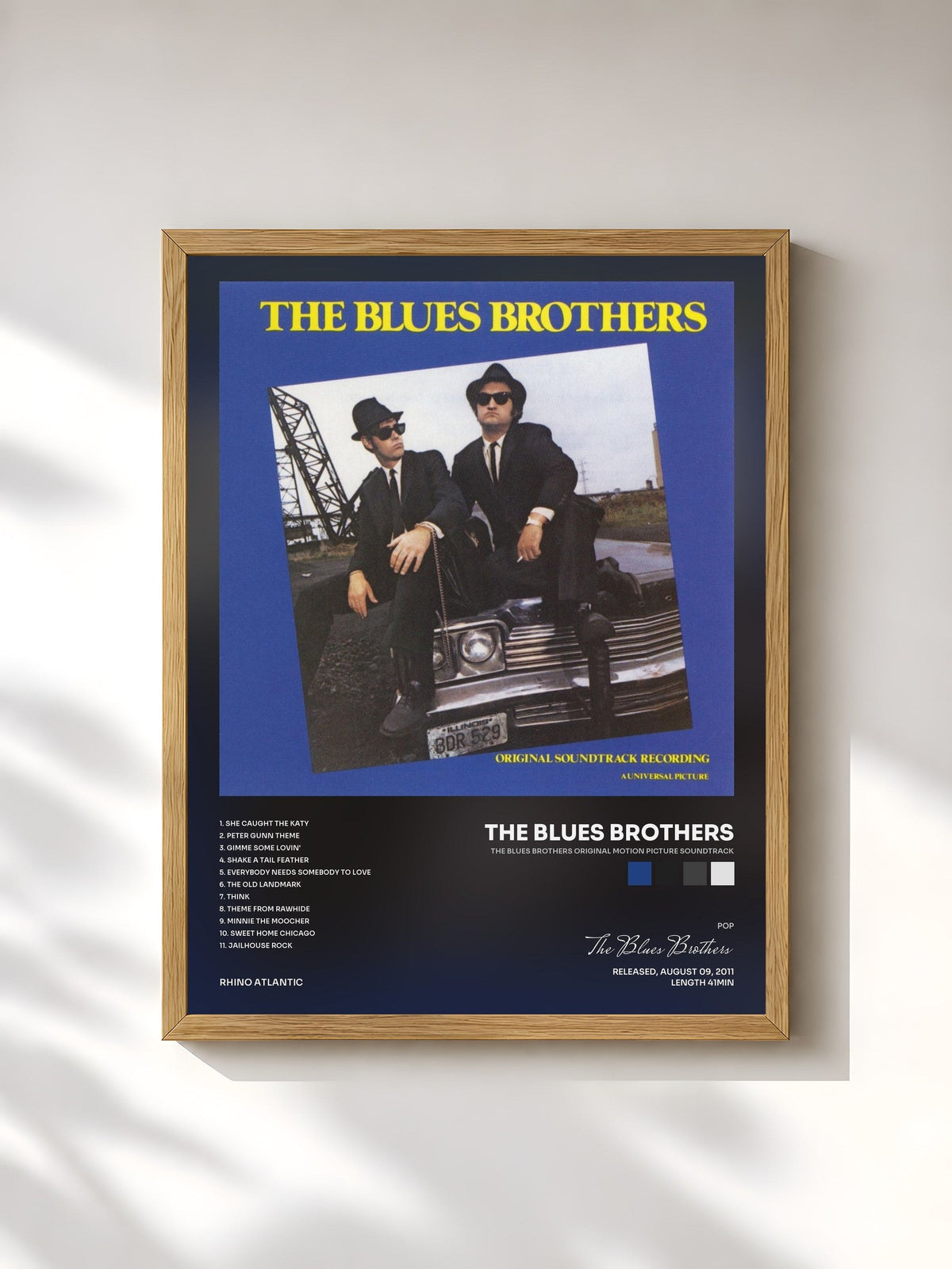 #bois Tableau de l'album The Blues Brothers Original Motion Picture Soundtrack de The Blues Brothers, cadre en bois brut, imprimé et encadré en France
