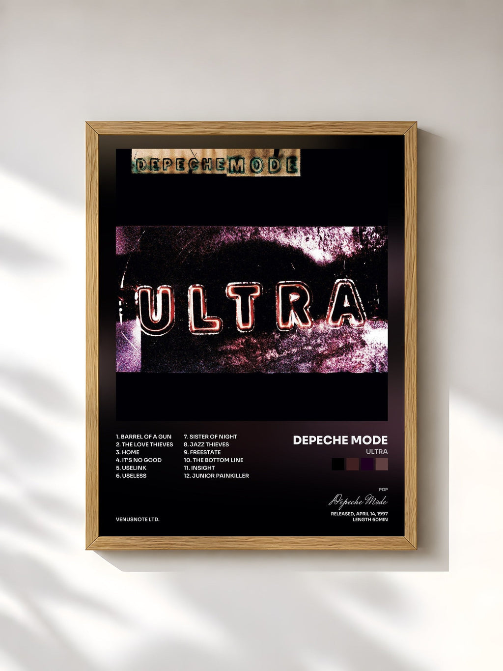 #bois Tableau de l'album Ultra de Depeche Mode, cadre en bois brut, imprimé et encadré en France