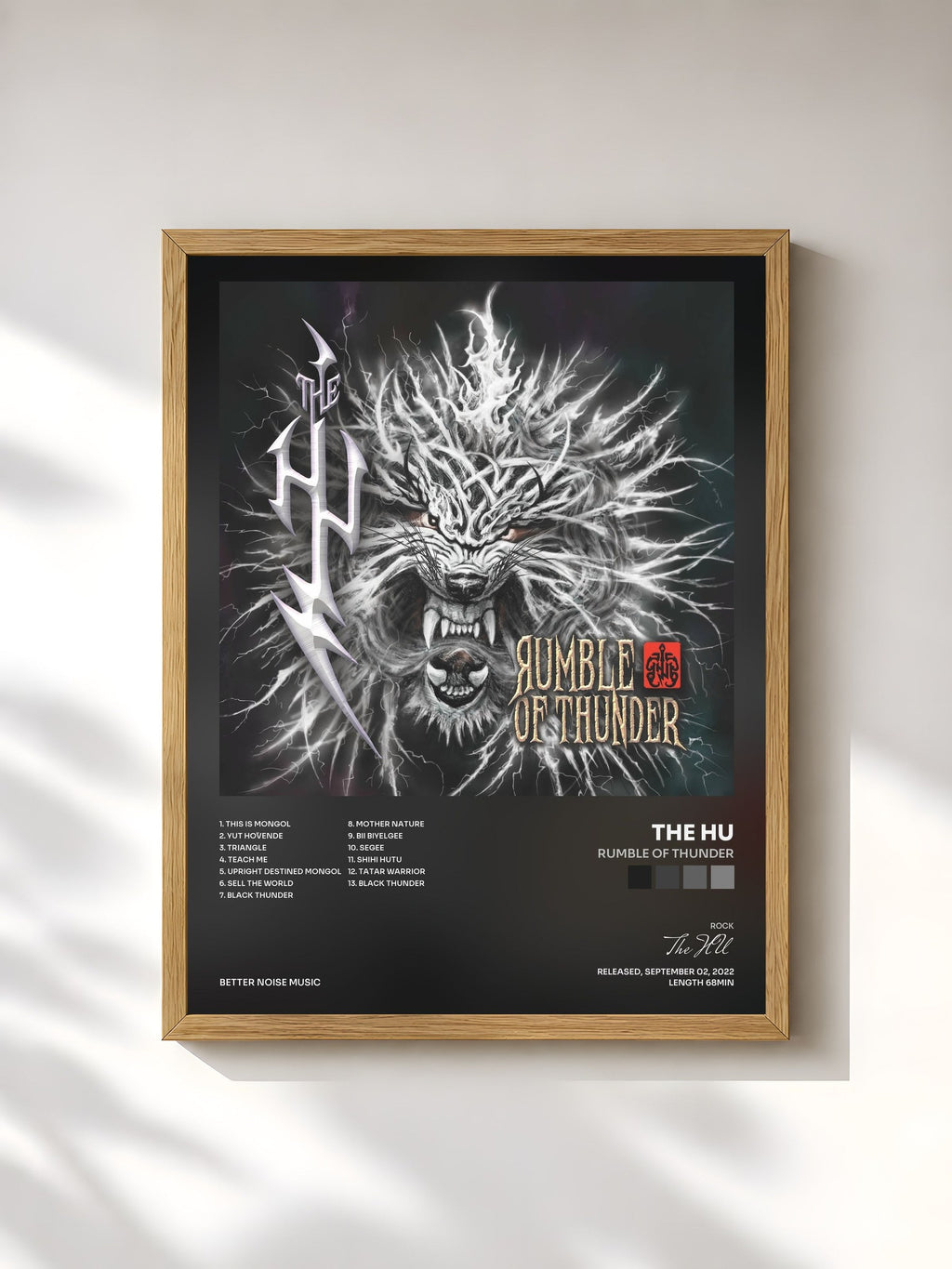 #bois Tableau de l'album Rumble Of Thunder de The HU, cadre en bois brut, imprimé et encadré en France