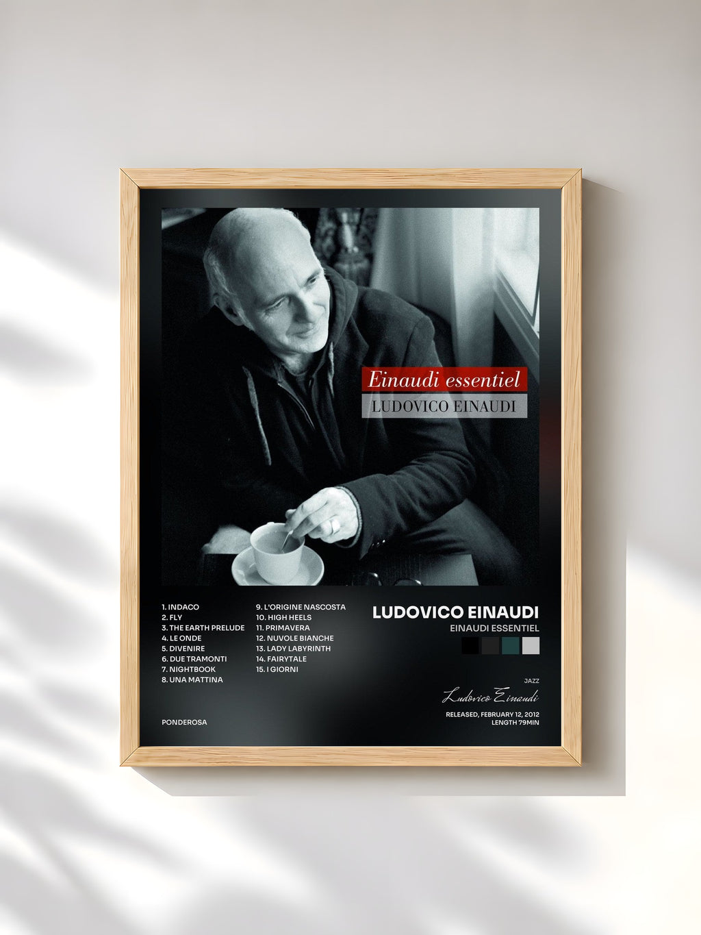 #bois Tableau de l'album Einaudi essentiel de Ludovico Einaudi, cadre en bois brut, imprimé et encadré en France