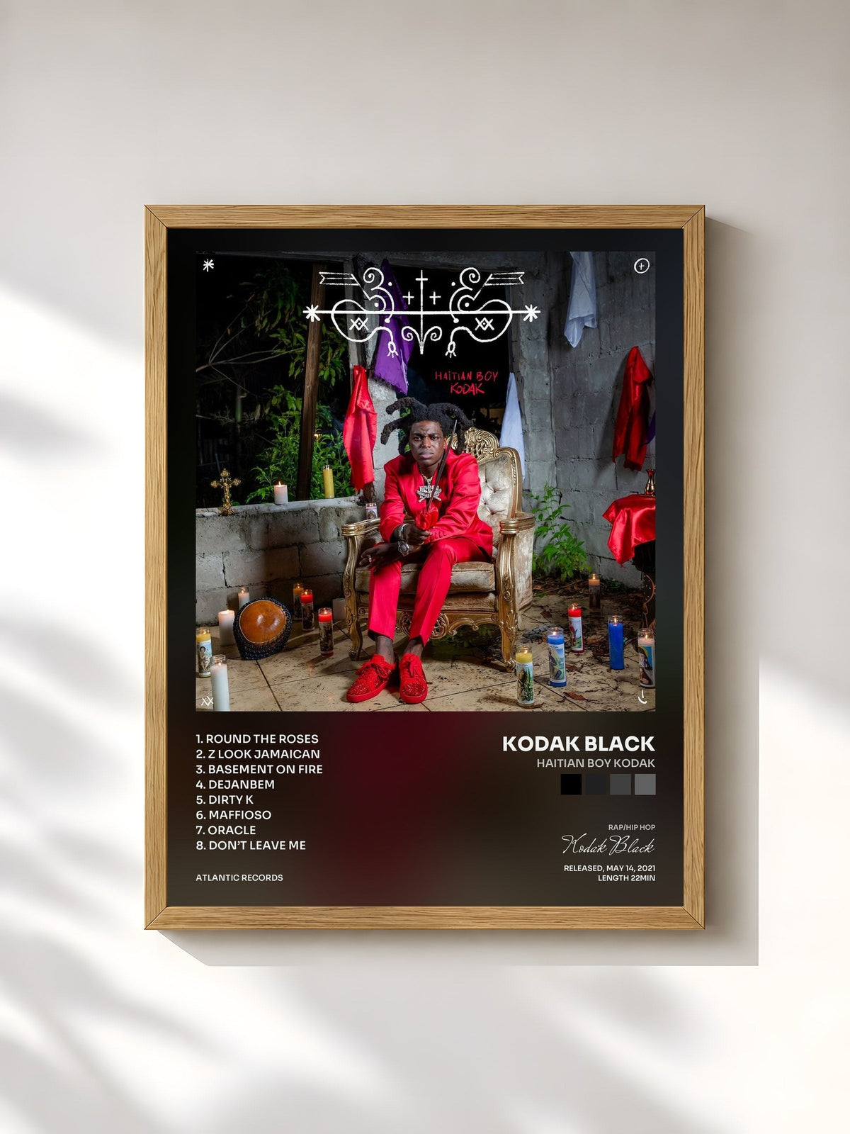 #bois Tableau de l'album Haitian Boy Kodak de Kodak Black, cadre en bois brut, imprimé et encadré en France