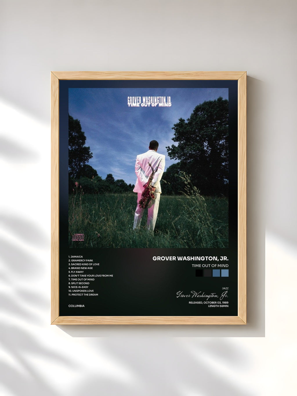 #bois Tableau de l'album Time Out Of Mind de Grover Washington, Jr., cadre en bois brut, imprimé et encadré en France
