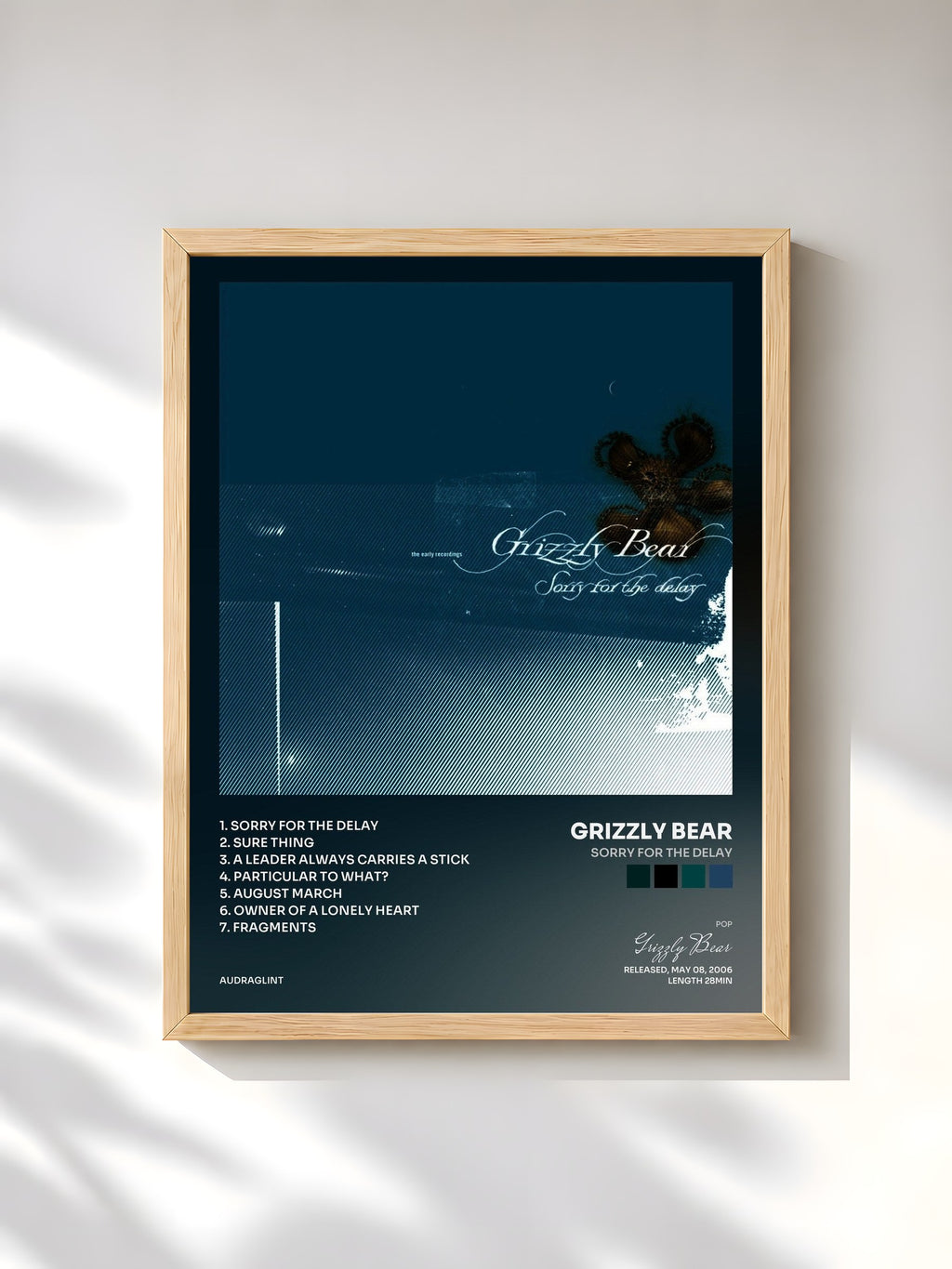 #bois Tableau de l'album Sorry for the Delay de Grizzly Bear, cadre en bois brut, imprimé et encadré en France