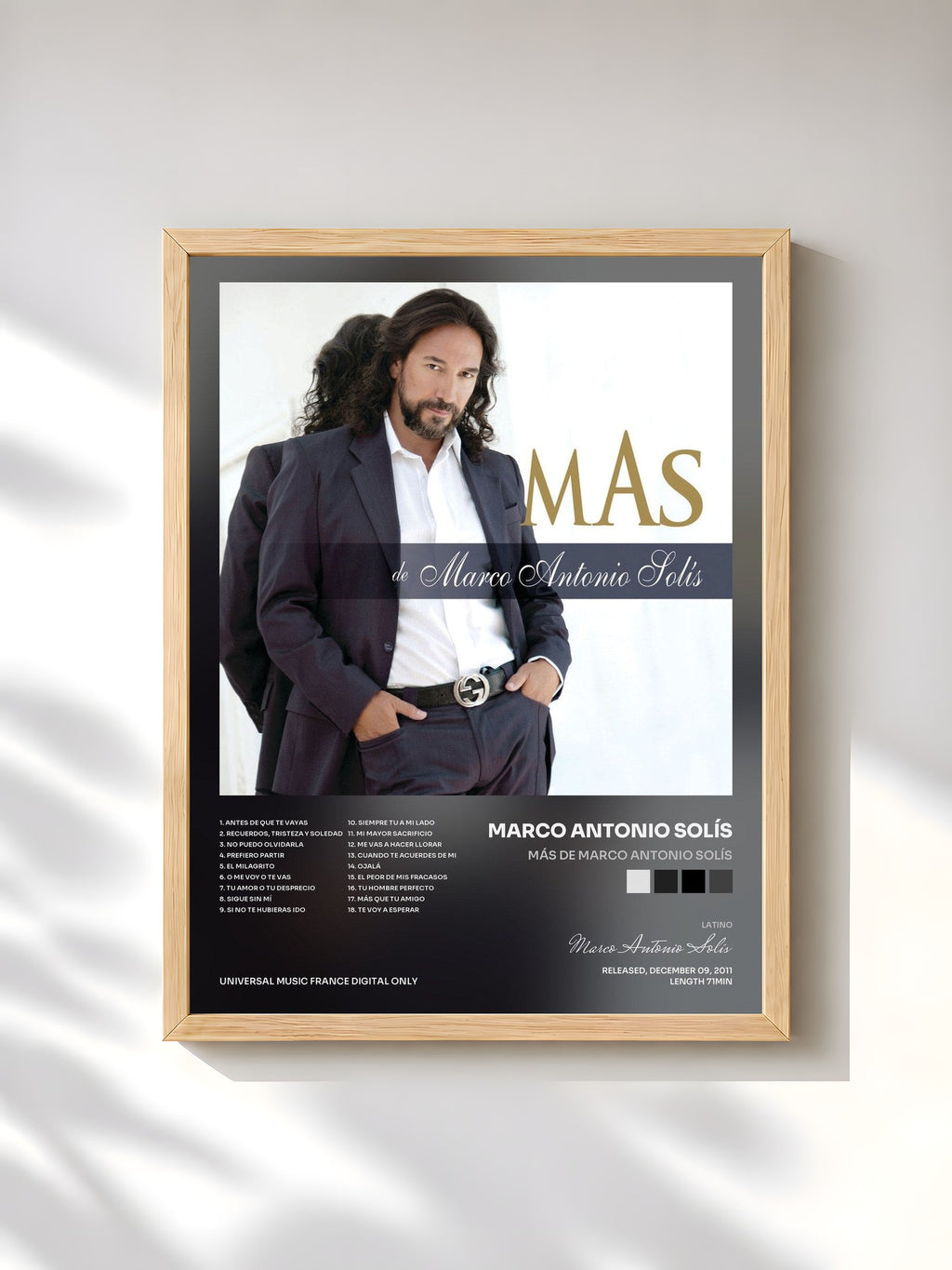 #bois Tableau de l'album Más De Marco Antonio Solís de Marco Antonio Solís, cadre en bois brut, imprimé et encadré en France