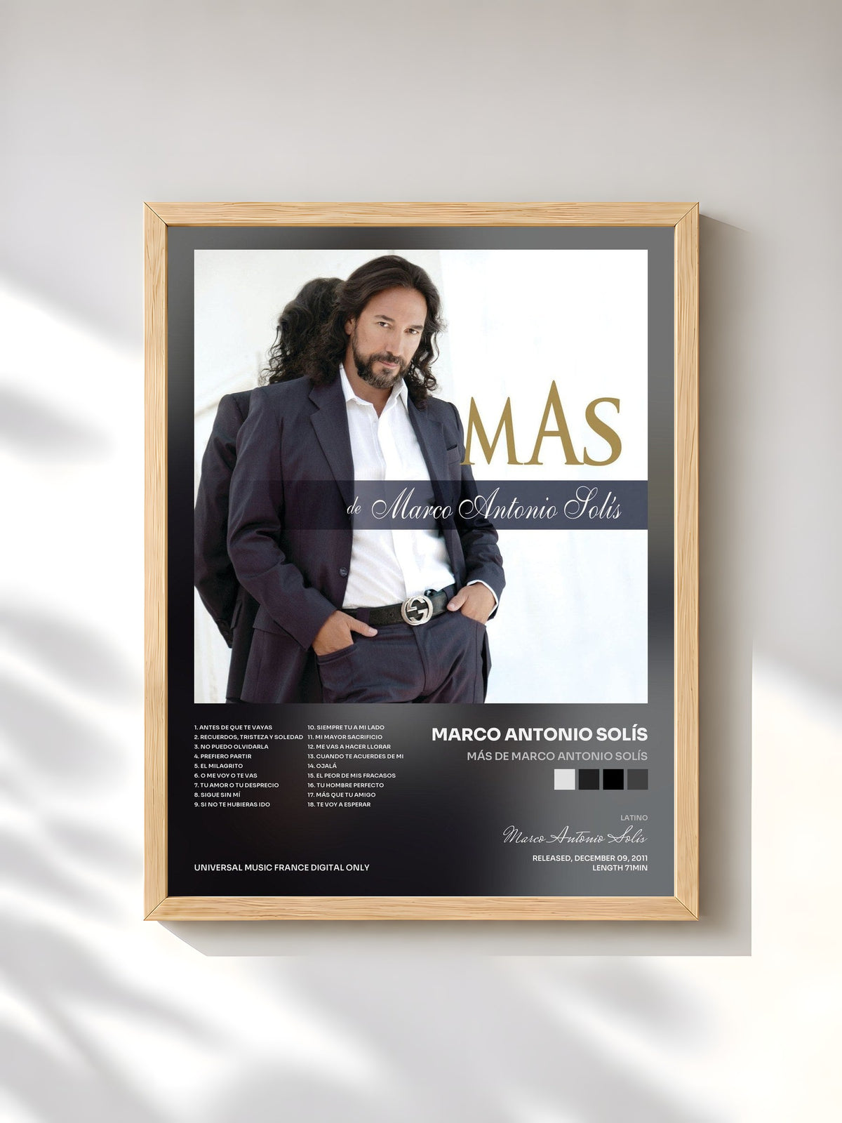 #bois Tableau de l'album Más De Marco Antonio Solís de Marco Antonio Solís, cadre en bois brut, imprimé et encadré en France