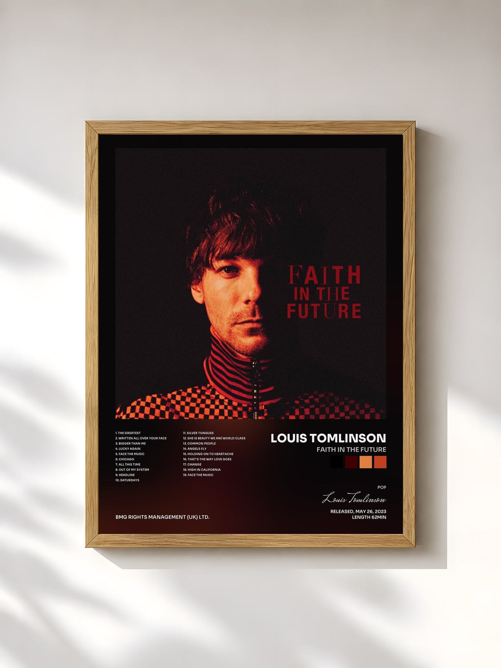 #bois Tableau de l'album Faith In The Future de Louis Tomlinson, cadre en bois brut, imprimé et encadré en France