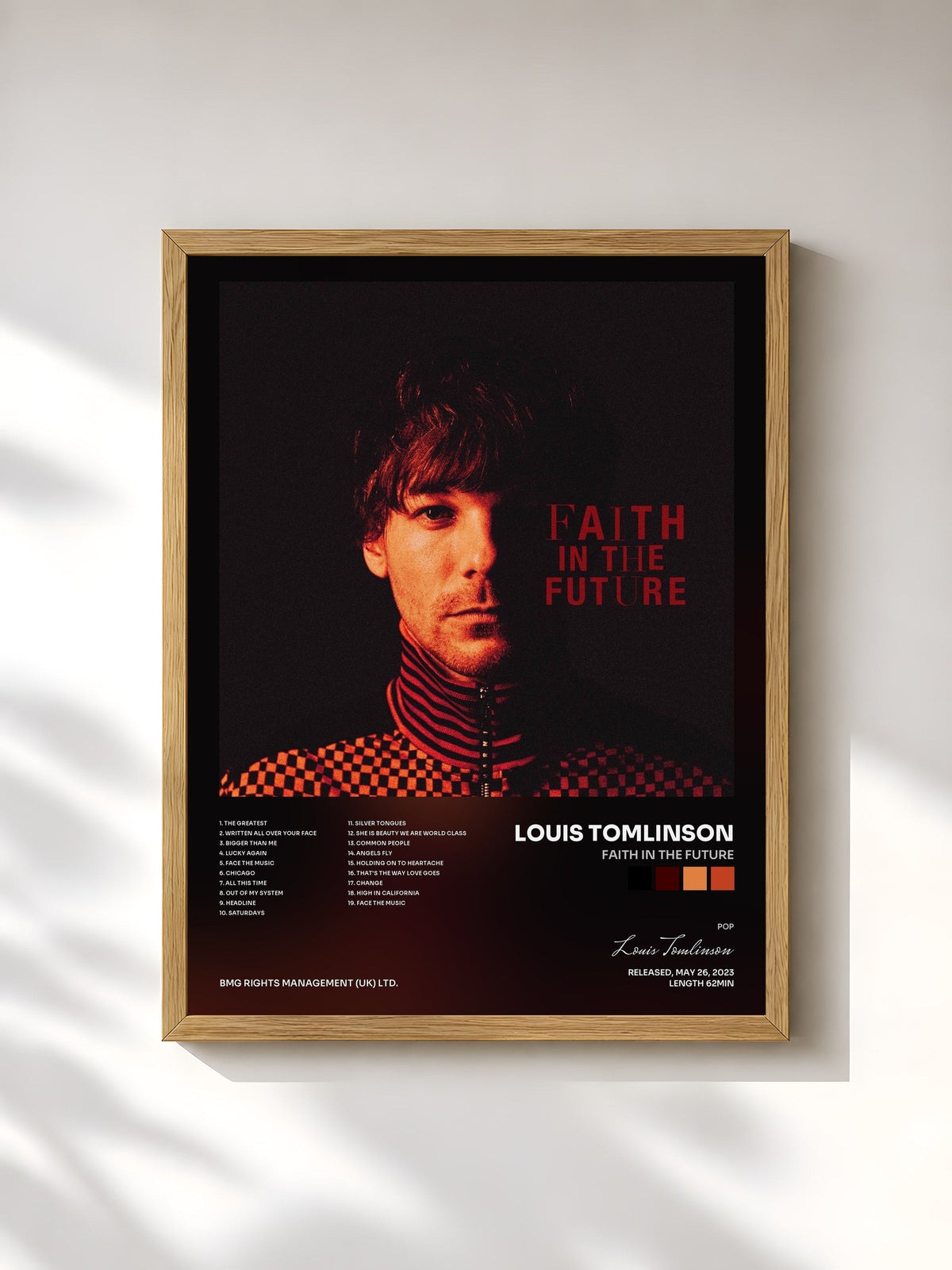 #bois Tableau de l'album Faith In The Future de Louis Tomlinson, cadre en bois brut, imprimé et encadré en France