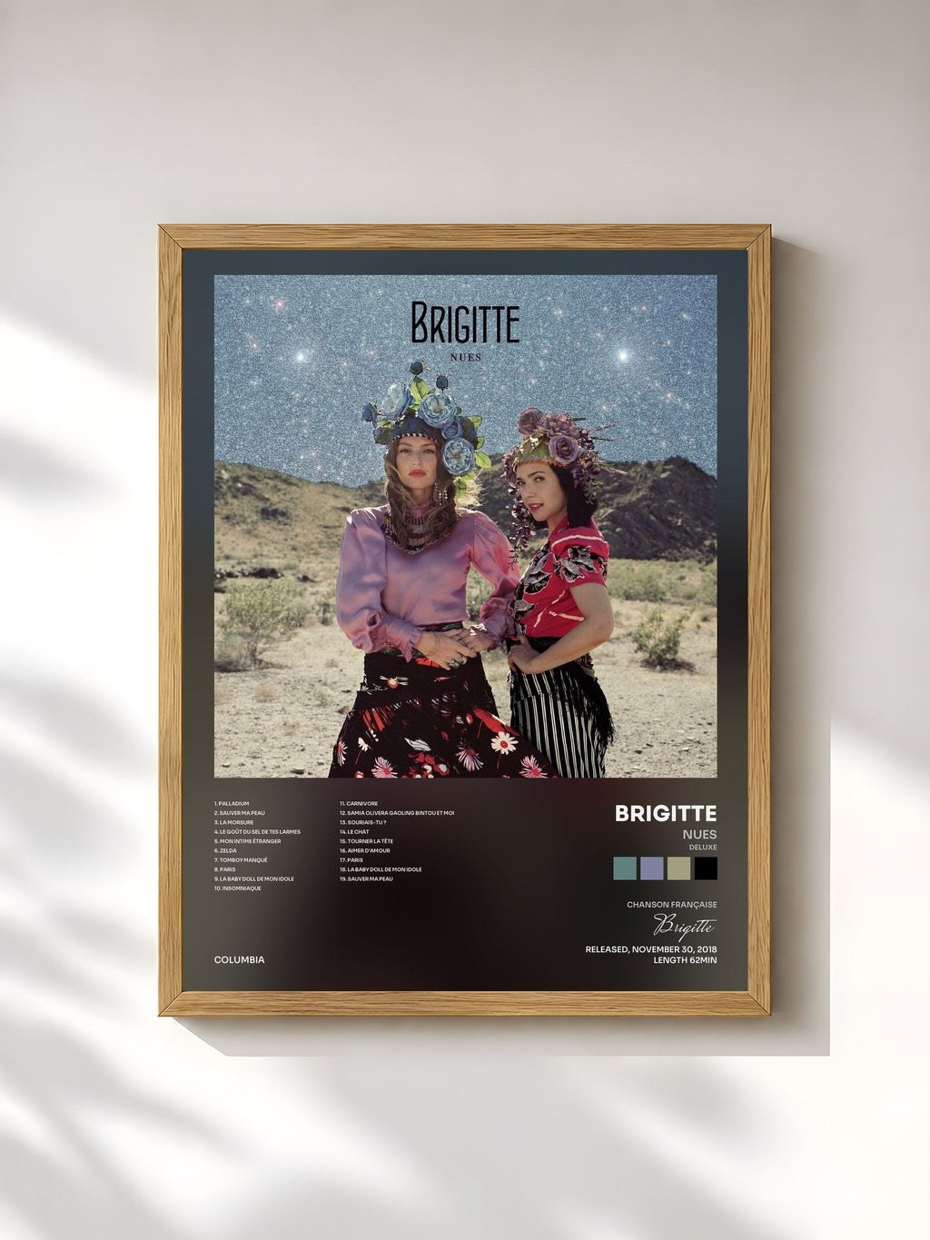 #bois Tableau de l'album Nues (Deluxe) de Brigitte, cadre en bois brut, imprimé et encadré en France