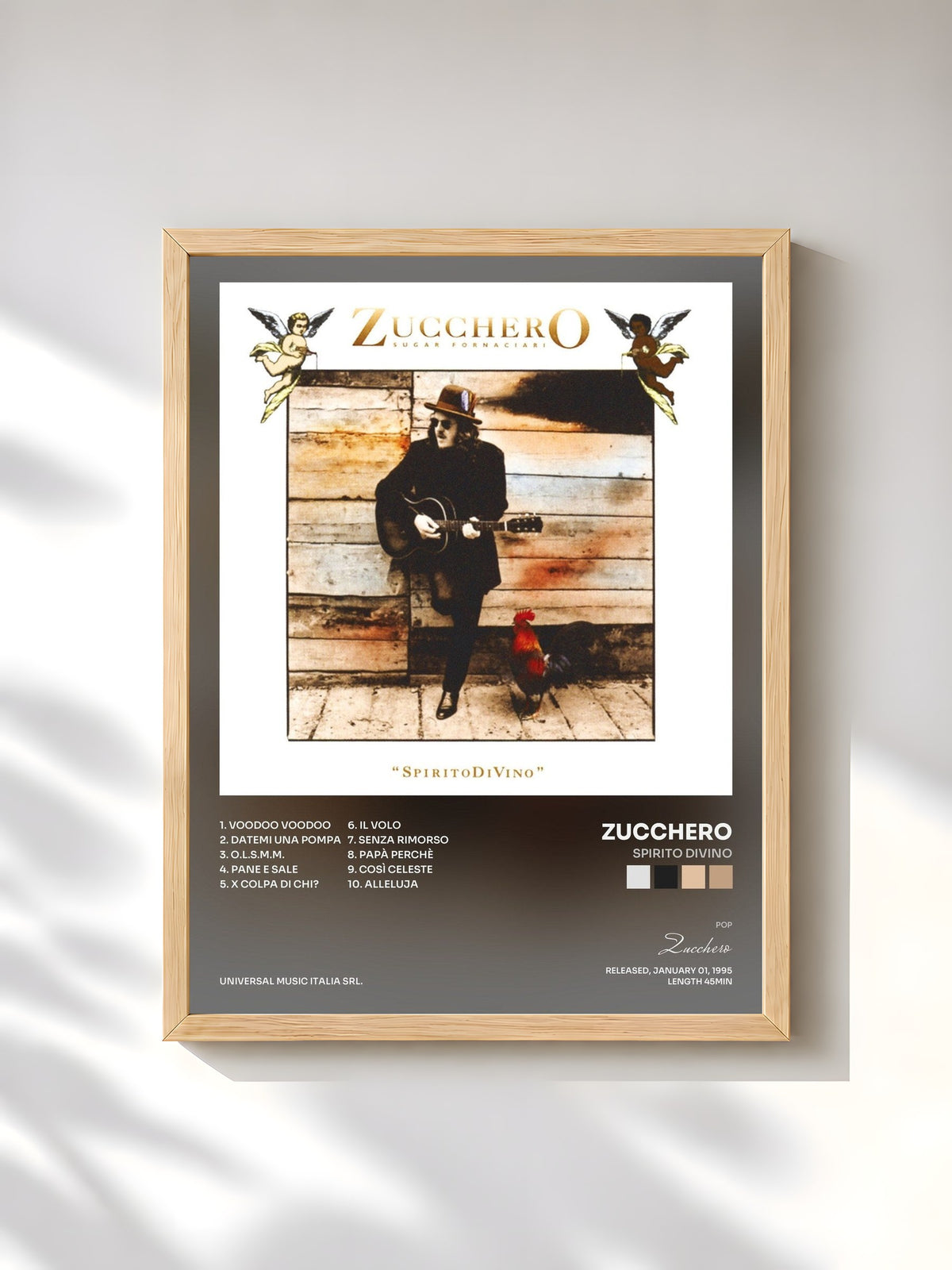#bois Tableau de l'album Spirito DiVino de Zucchero, cadre en bois brut, imprimé et encadré en France