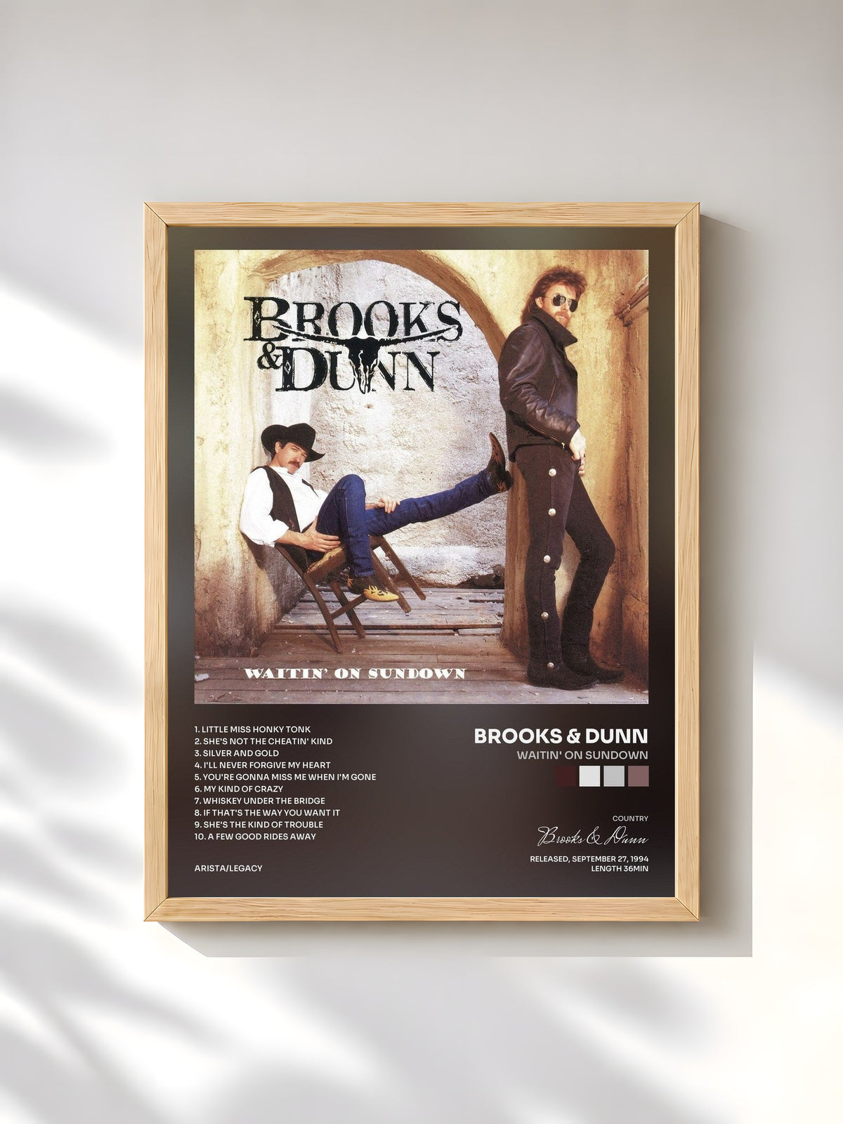 #bois Tableau de l'album Waitin' On Sundown de Brooks & Dunn, cadre en bois brut, imprimé et encadré en France