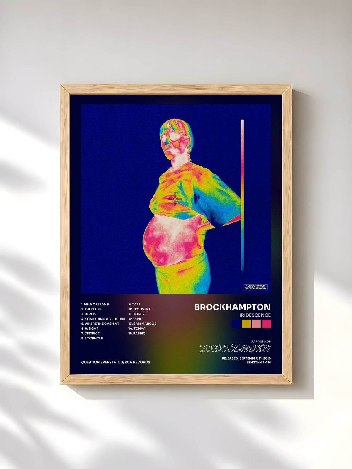 #bois Tableau de l'album iridescence de BROCKHAMPTON, cadre en bois brut, imprimé et encadré en France