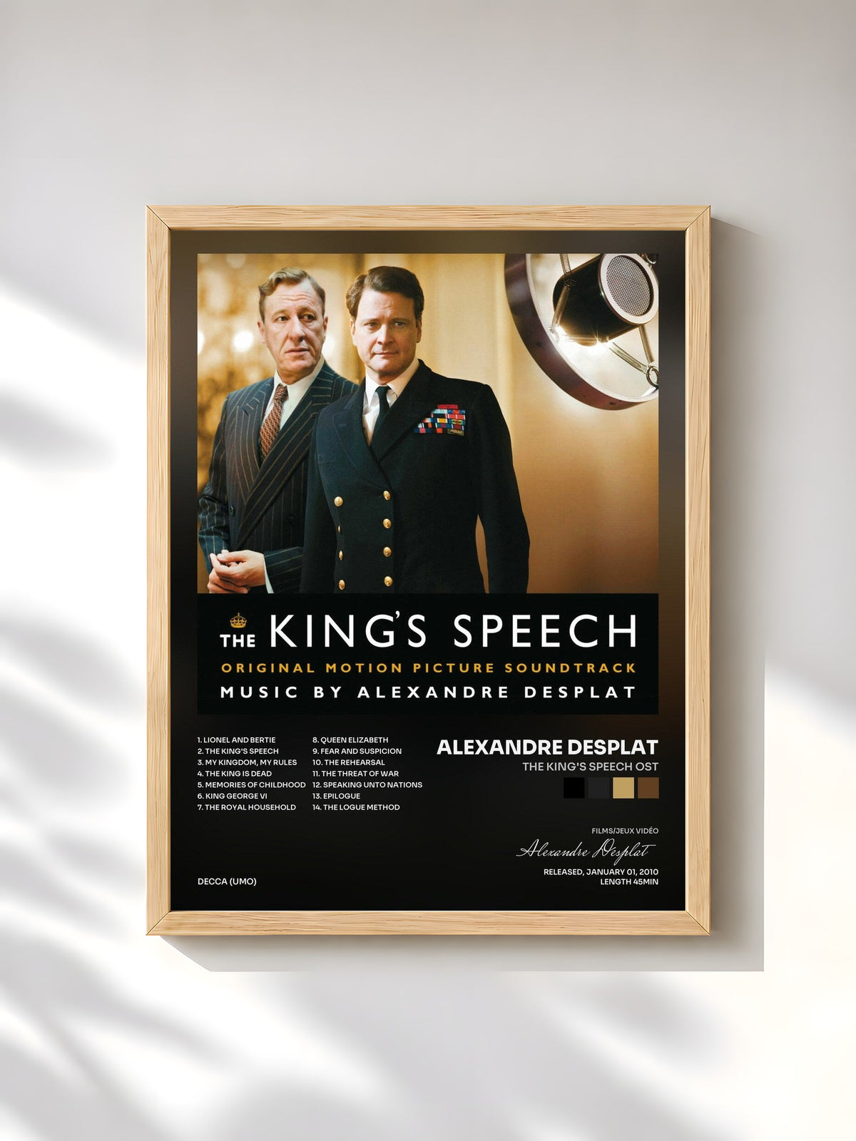 #bois Tableau de l'album The King's Speech OST de Alexandre Desplat, cadre en bois brut, imprimé et encadré en France