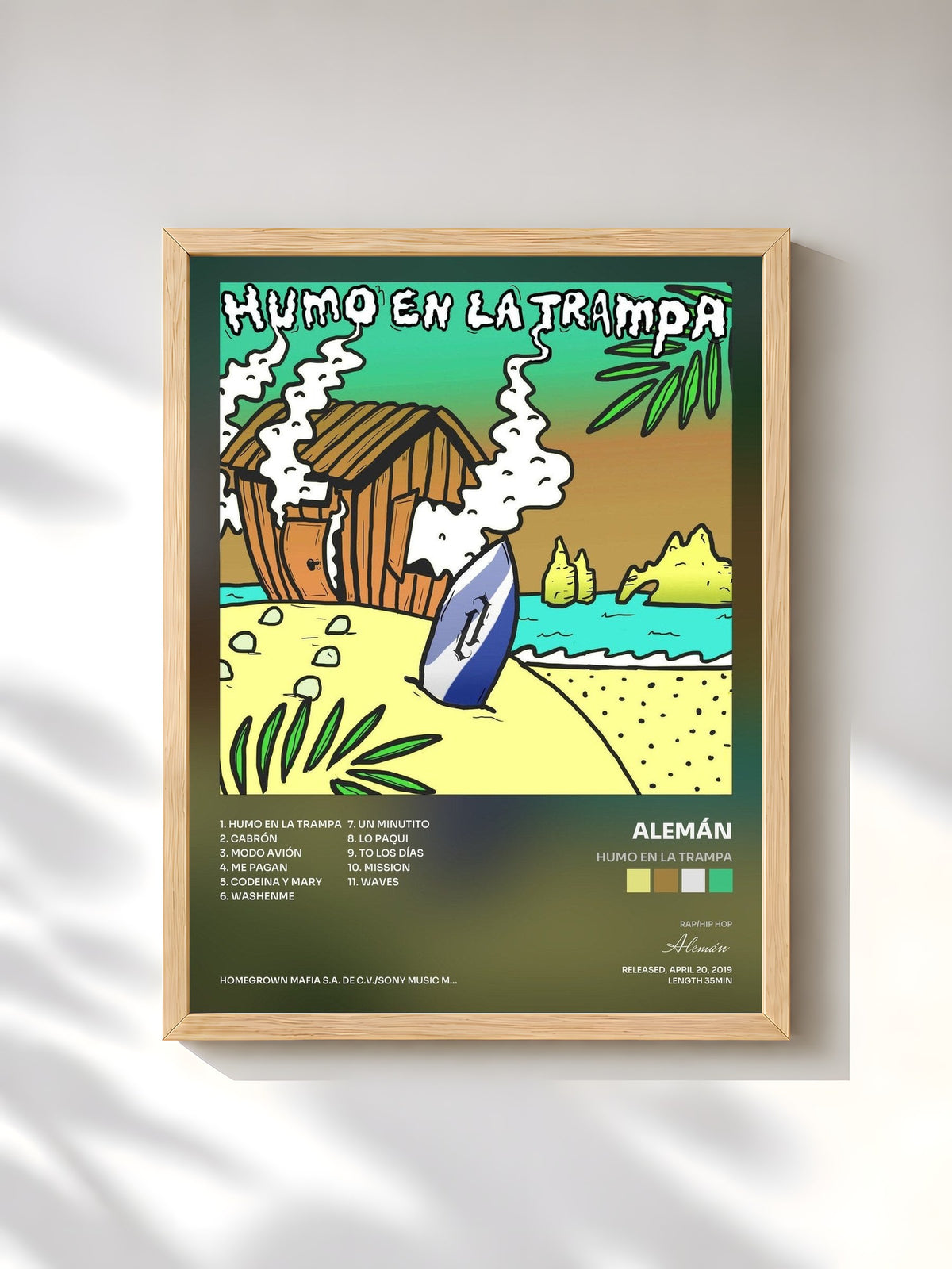 #bois Tableau de l'album Humo en la Trampa de Alemán, cadre en bois brut, imprimé et encadré en France