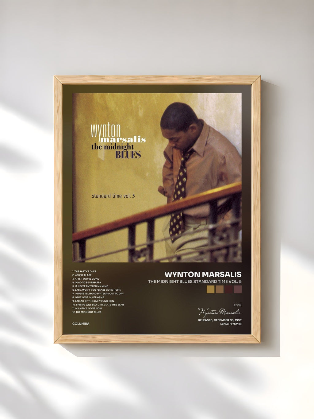 #bois Tableau de l'album The Midnight Blues Standard Time Vol. 5 de Wynton Marsalis, cadre en bois brut, imprimé et encadré en France