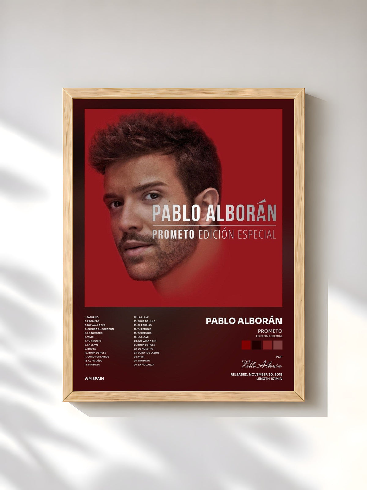 #bois Tableau de l'album Prometo (Edición especial) de Pablo Alborán, cadre en bois brut, imprimé et encadré en France