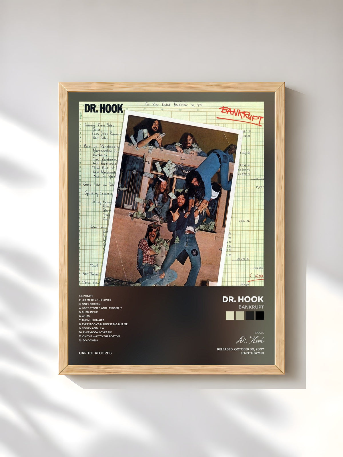 #bois Tableau de l'album Bankrupt de Dr. Hook, cadre en bois brut, imprimé et encadré en France