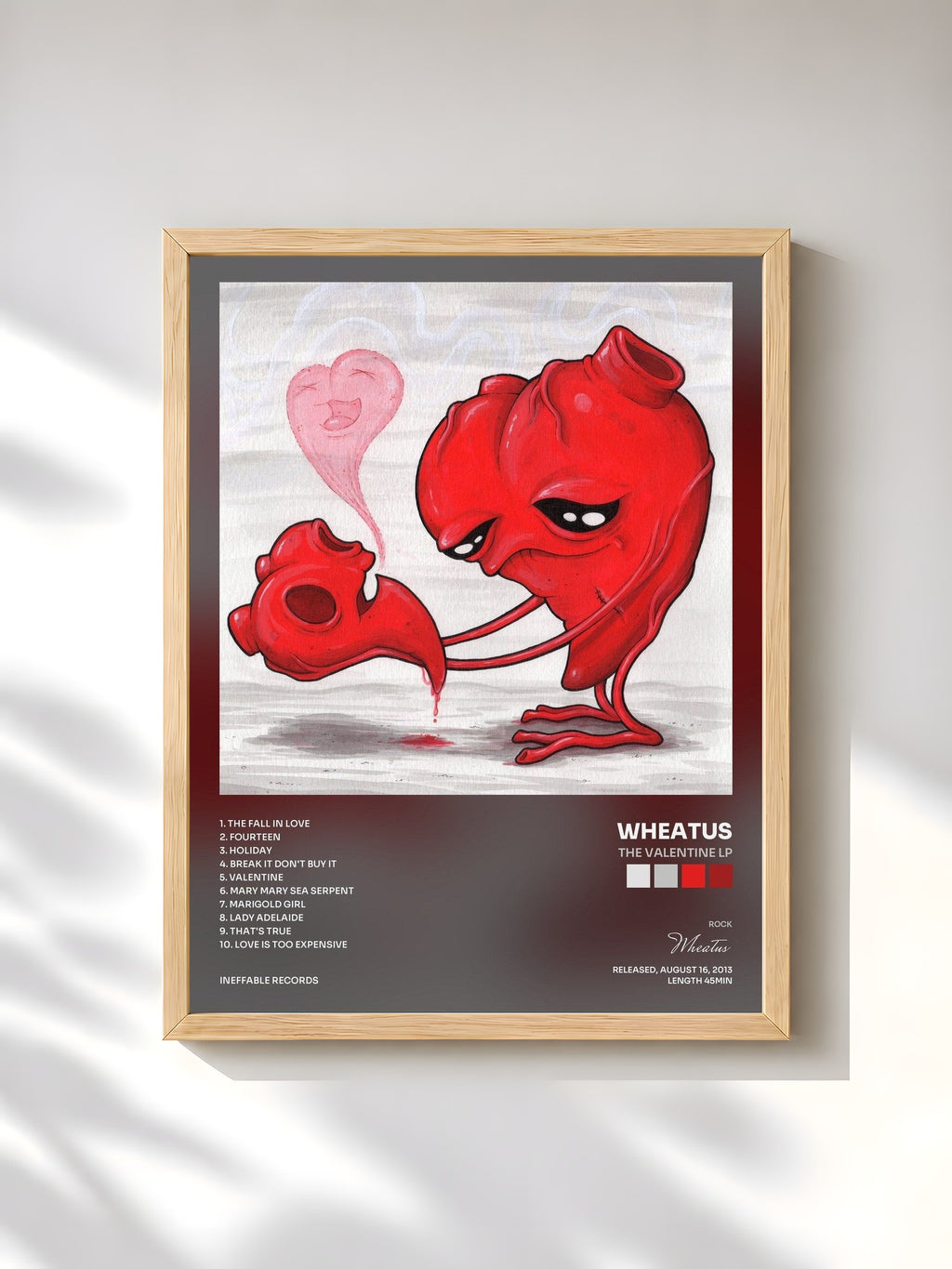 #bois Tableau de l'album The Valentine Lp de Wheatus, cadre en bois brut, imprimé et encadré en France