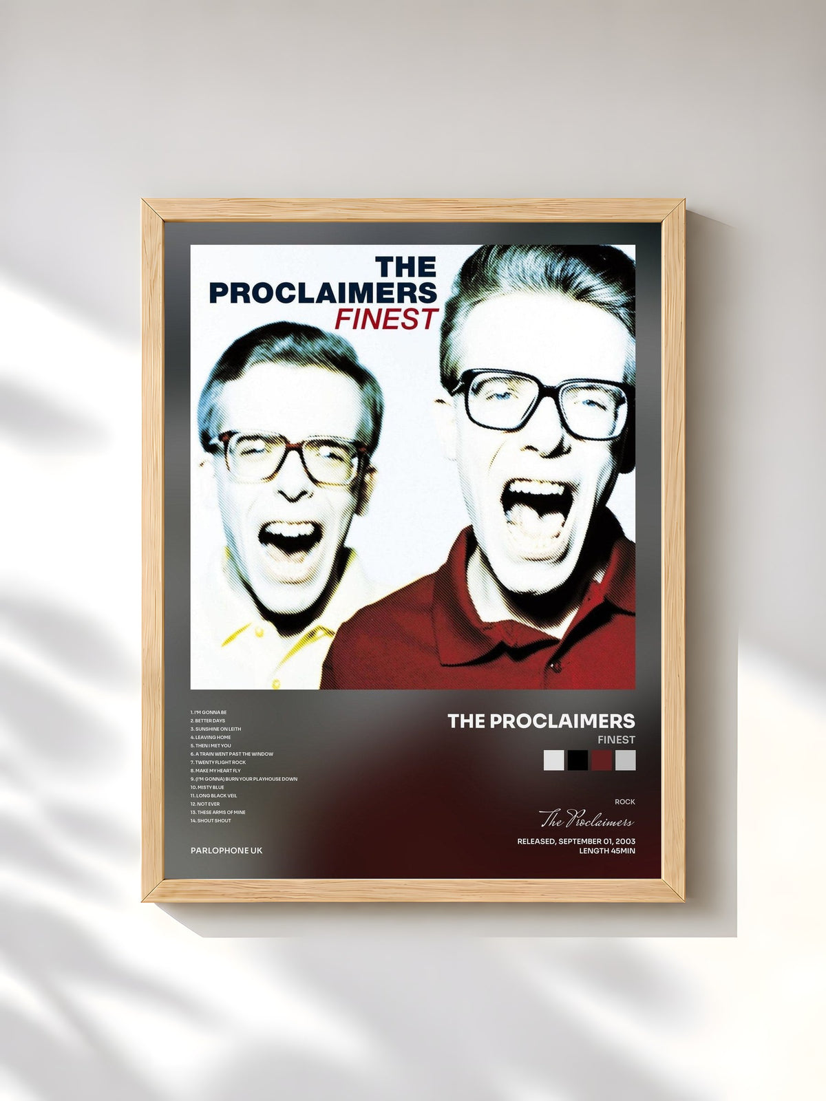 #bois Tableau de l'album Finest de The Proclaimers, cadre en bois brut, imprimé et encadré en France