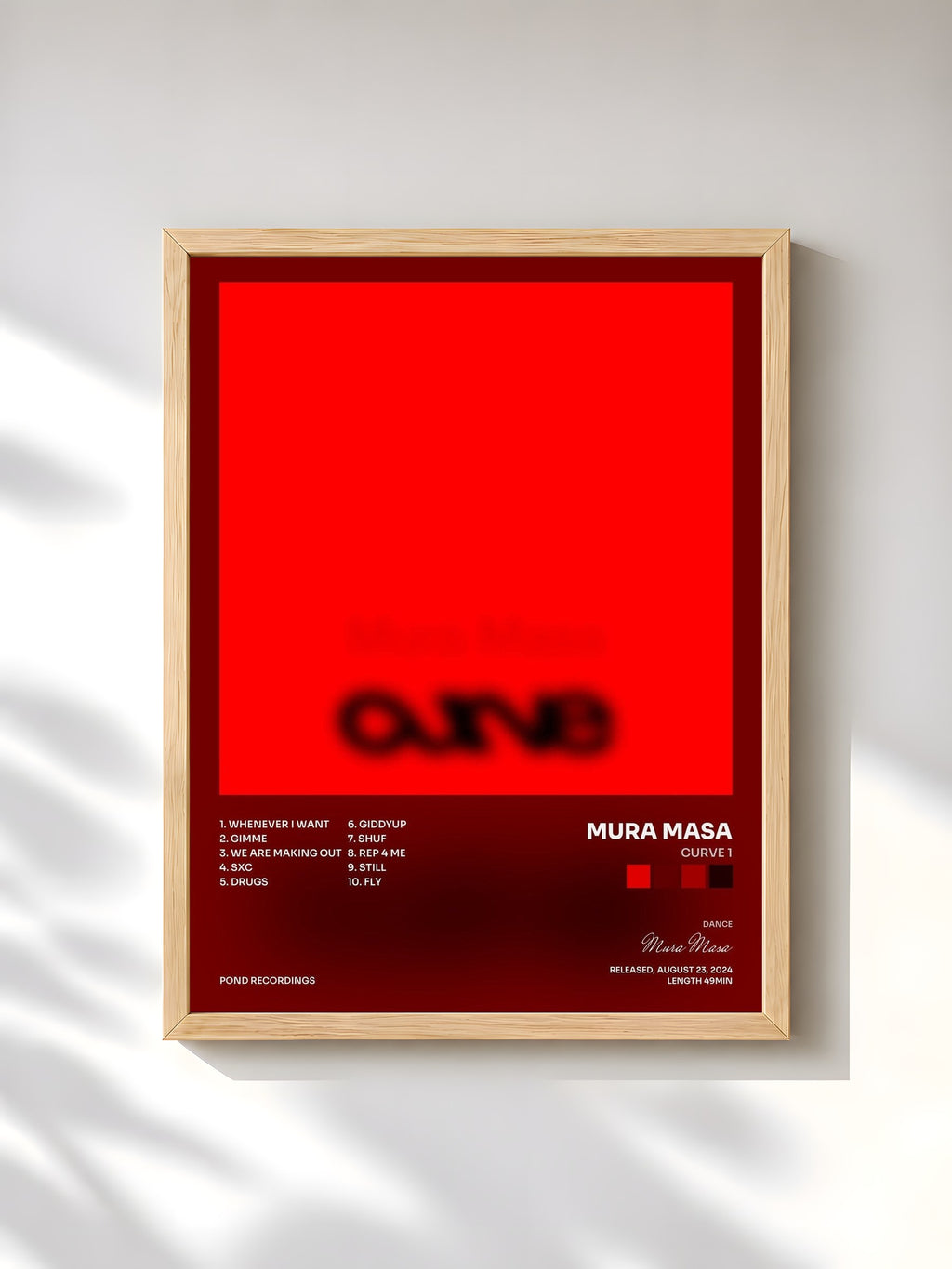 #bois Tableau de l'album Curve 1 de Mura Masa, cadre en bois brut, imprimé et encadré en France