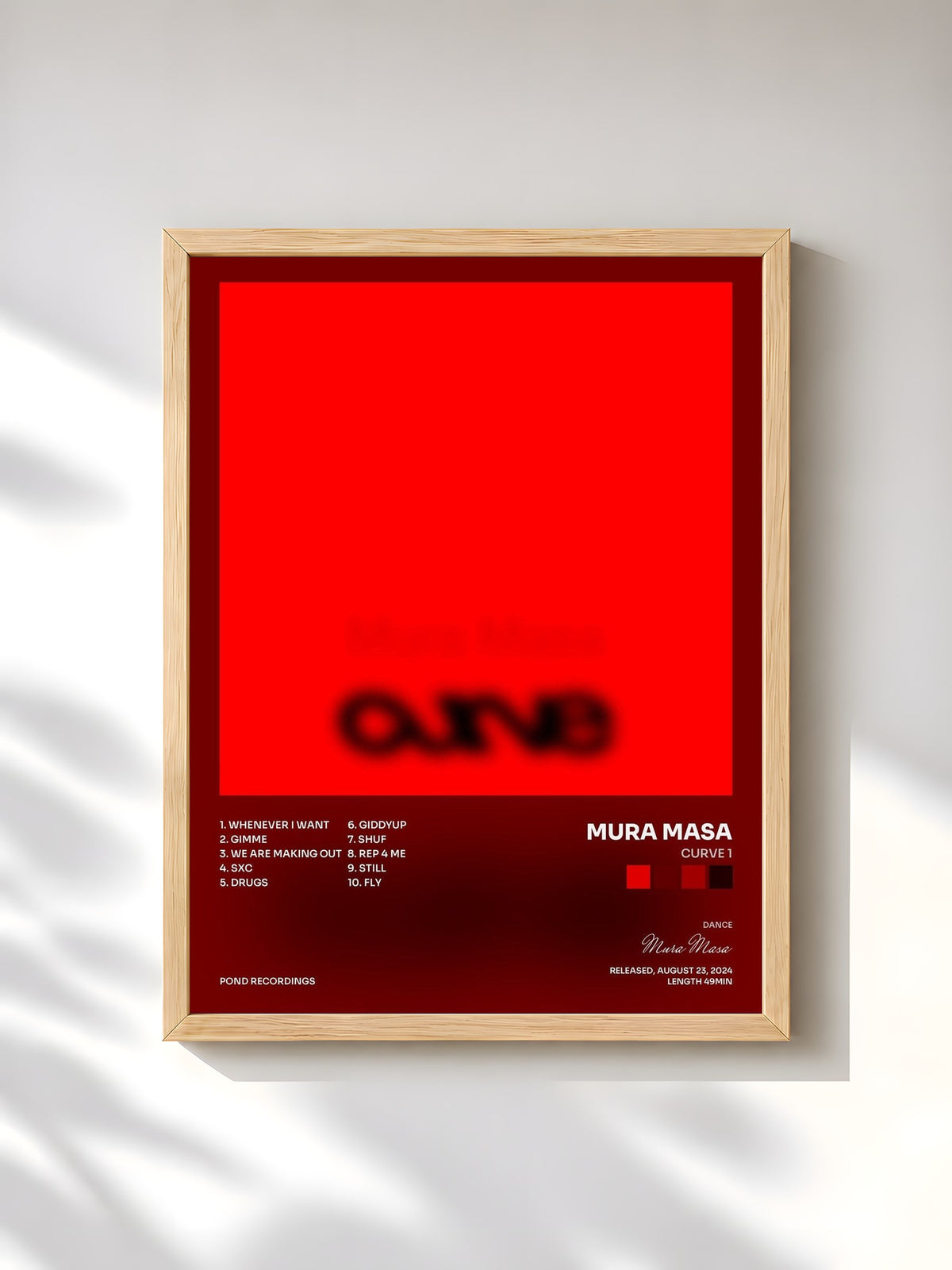 #bois Tableau de l'album Curve 1 de Mura Masa, cadre en bois brut, imprimé et encadré en France