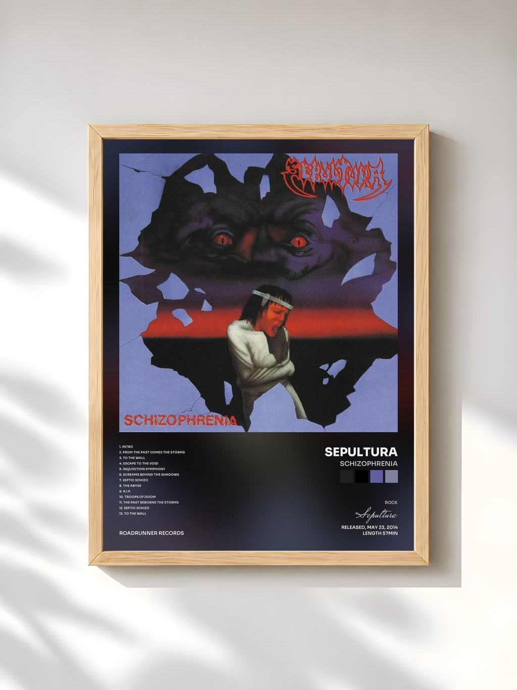 #bois Tableau de l'album Schizophrenia de Sepultura, cadre en bois brut, imprimé et encadré en France
