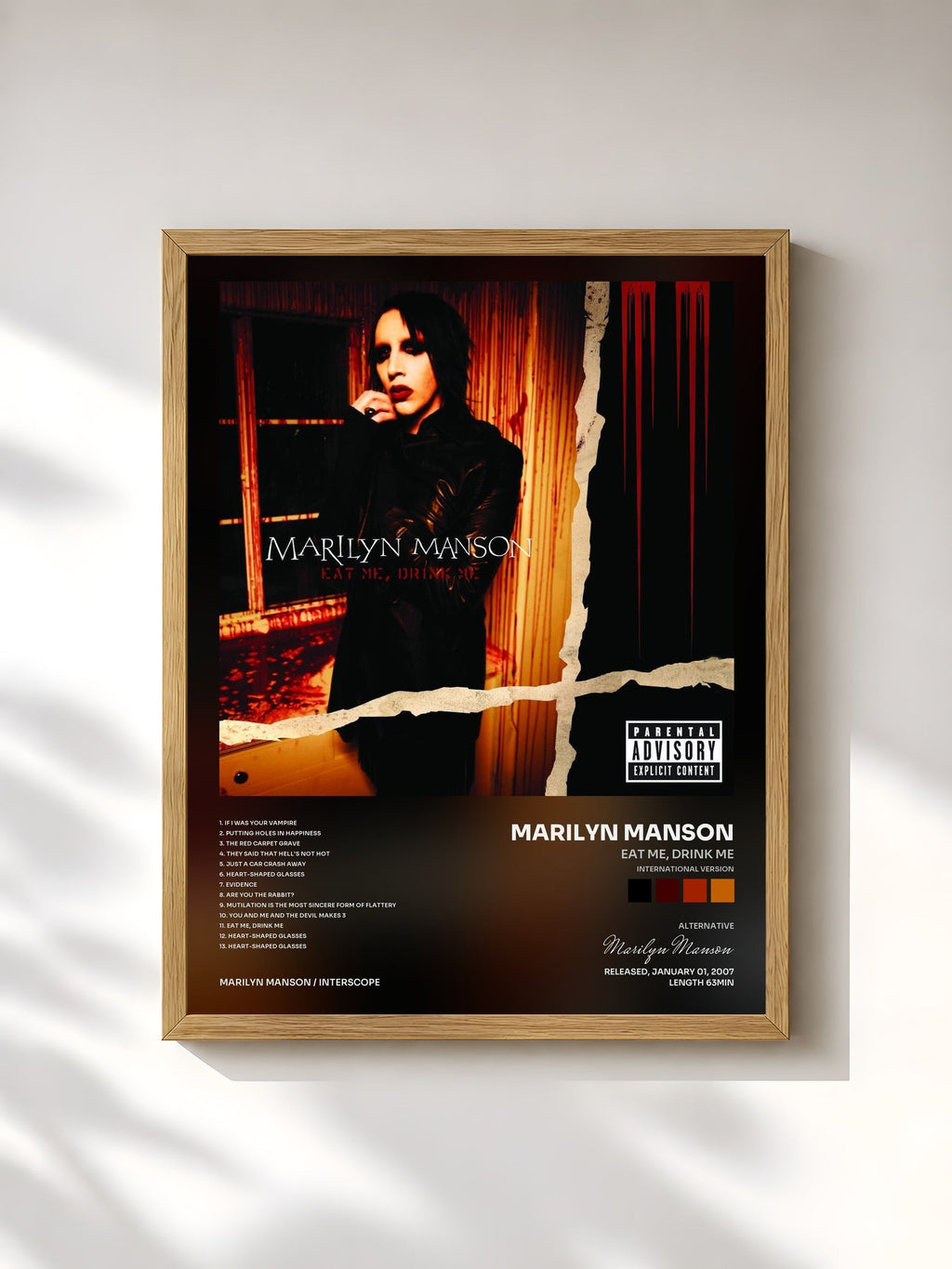 #bois Tableau de l'album EAT ME, DRINK ME (International Version) de Marilyn Manson, cadre en bois brut, imprimé et encadré en France