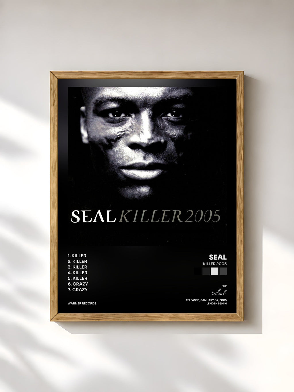 #bois Tableau de l'album Killer 2005 de Seal, cadre en bois brut, imprimé et encadré en France