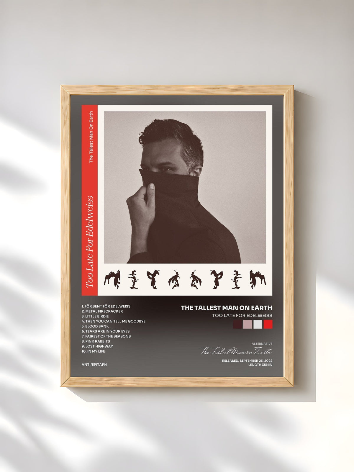 #bois Tableau de l'album Too Late for Edelweiss de The Tallest Man on Earth, cadre en bois brut, imprimé et encadré en France