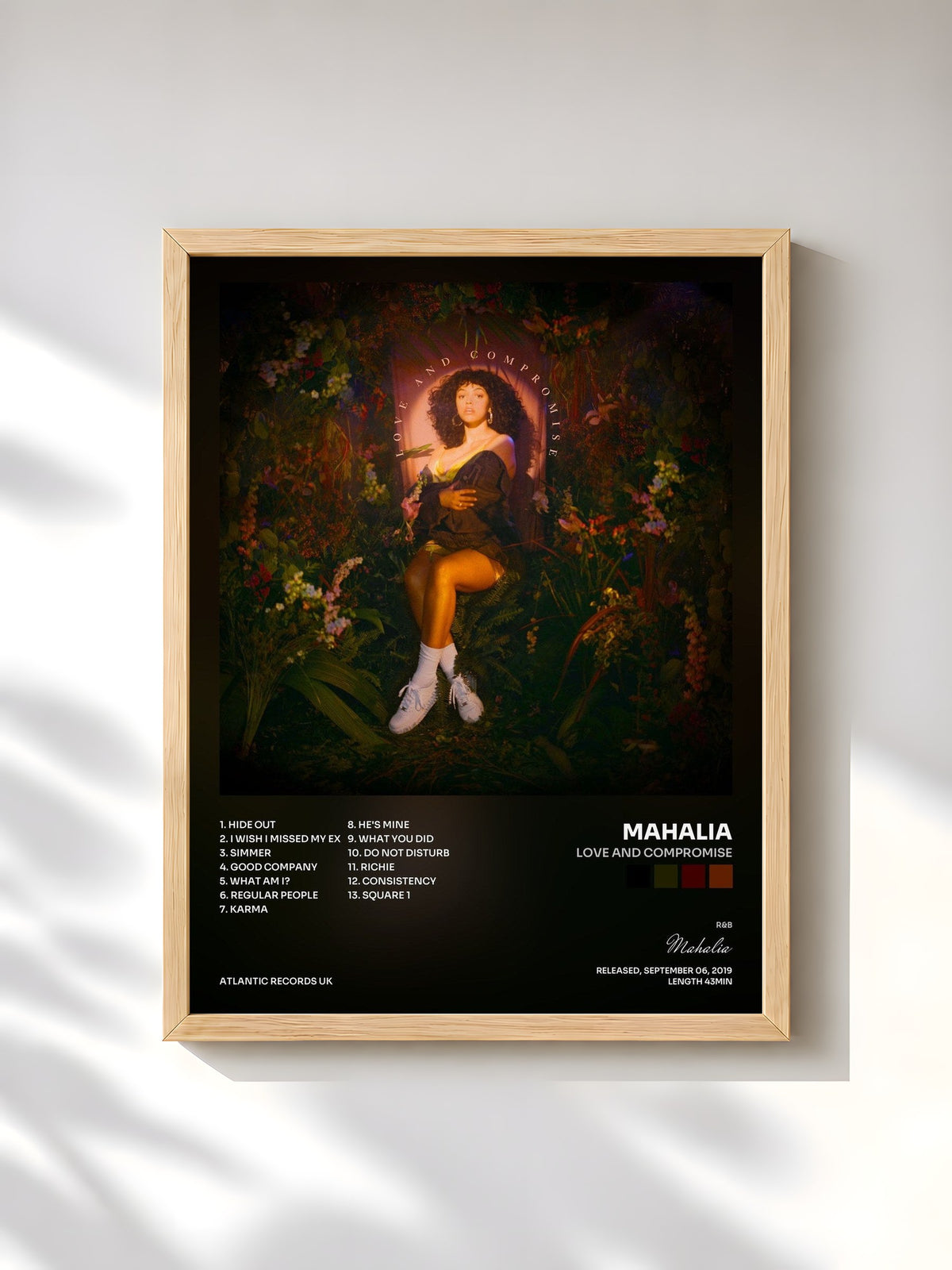 #bois Tableau de l'album LOVE AND COMPROMISE de Mahalia, cadre en bois brut, imprimé et encadré en France