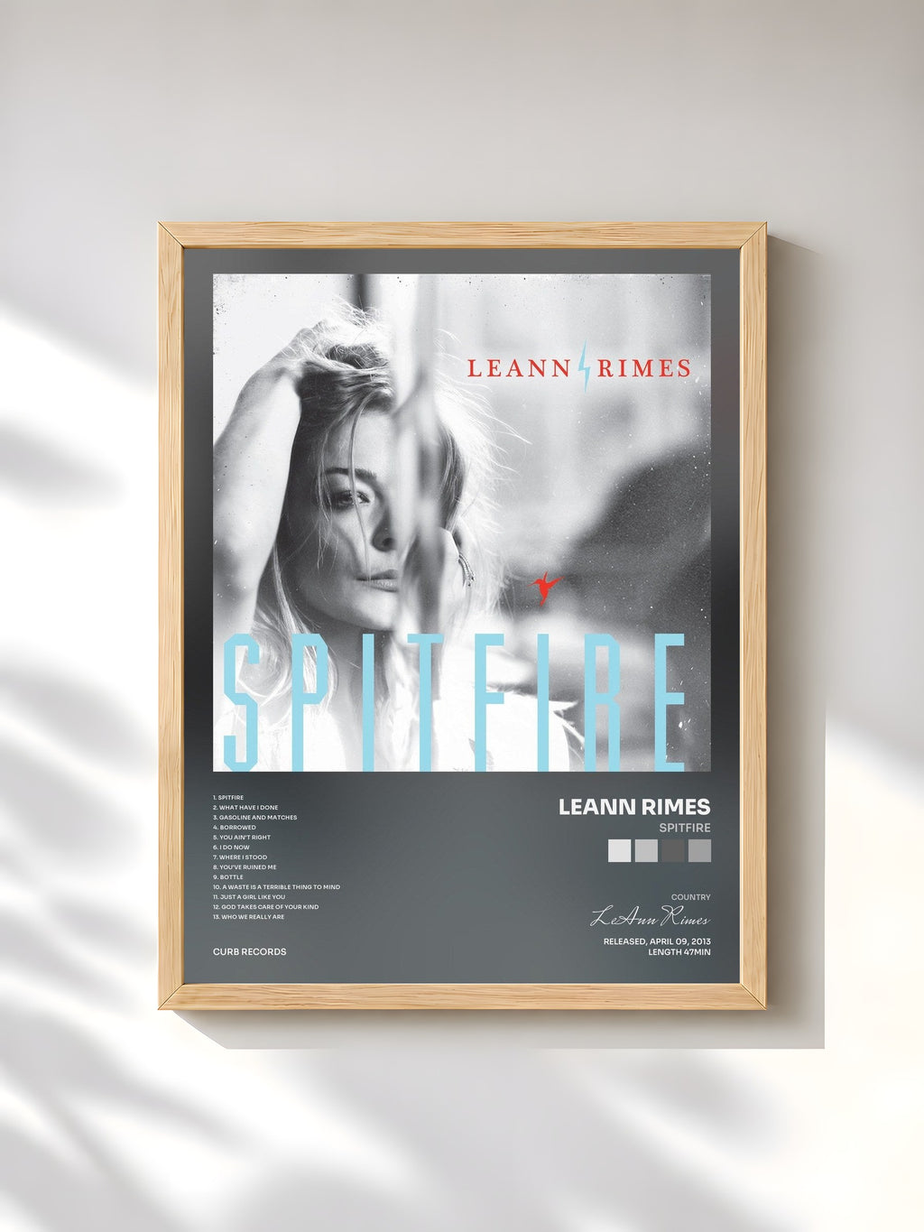 #bois Tableau de l'album Spitfire de LeAnn Rimes, cadre en bois brut, imprimé et encadré en France
