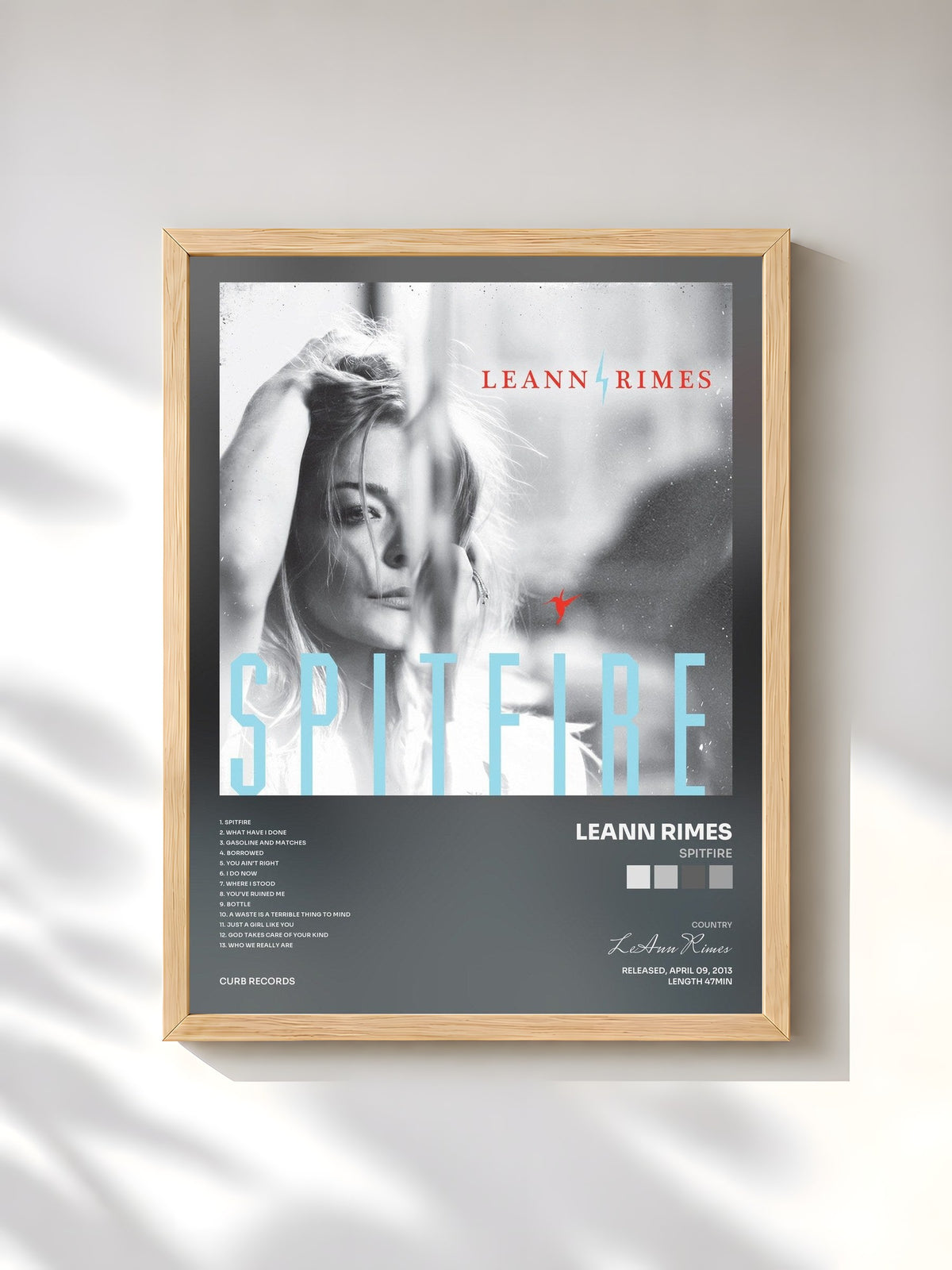 #bois Tableau de l'album Spitfire de LeAnn Rimes, cadre en bois brut, imprimé et encadré en France