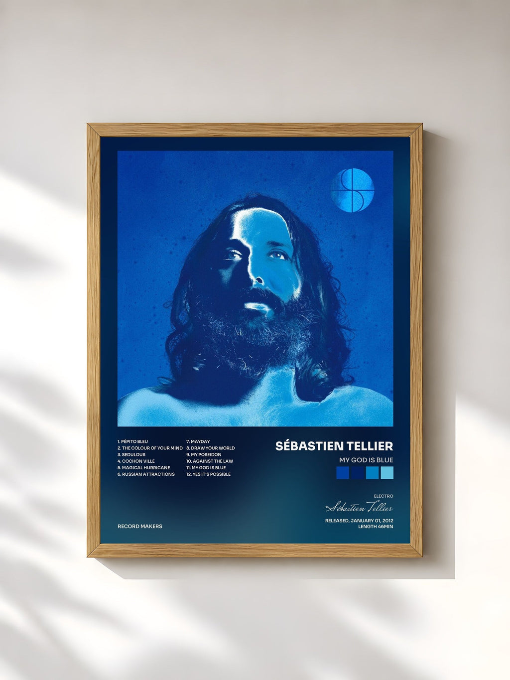 #bois Tableau de l'album My God Is Blue de Sébastien Tellier, cadre en bois brut, imprimé et encadré en France