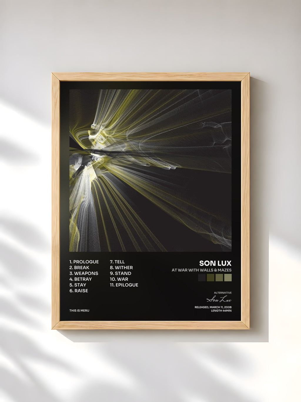 #bois Tableau de l'album At War With Walls & Mazes de Son Lux, cadre en bois brut, imprimé et encadré en France