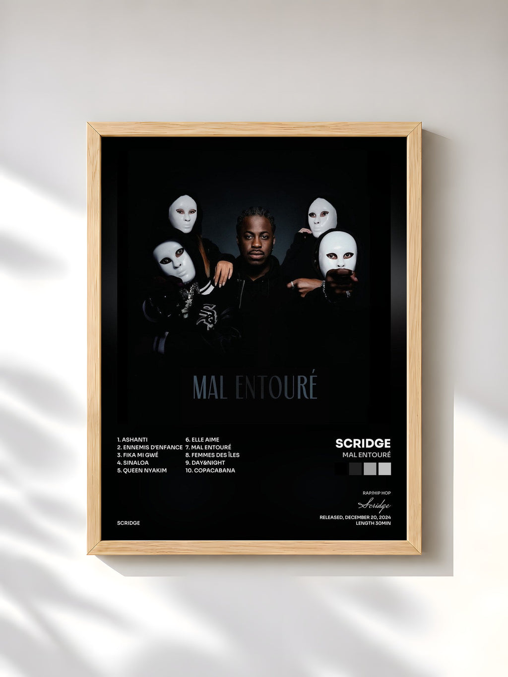 #bois Tableau de l'album MAL ENTOURÉ de Scridge, cadre en bois brut, imprimé et encadré en France