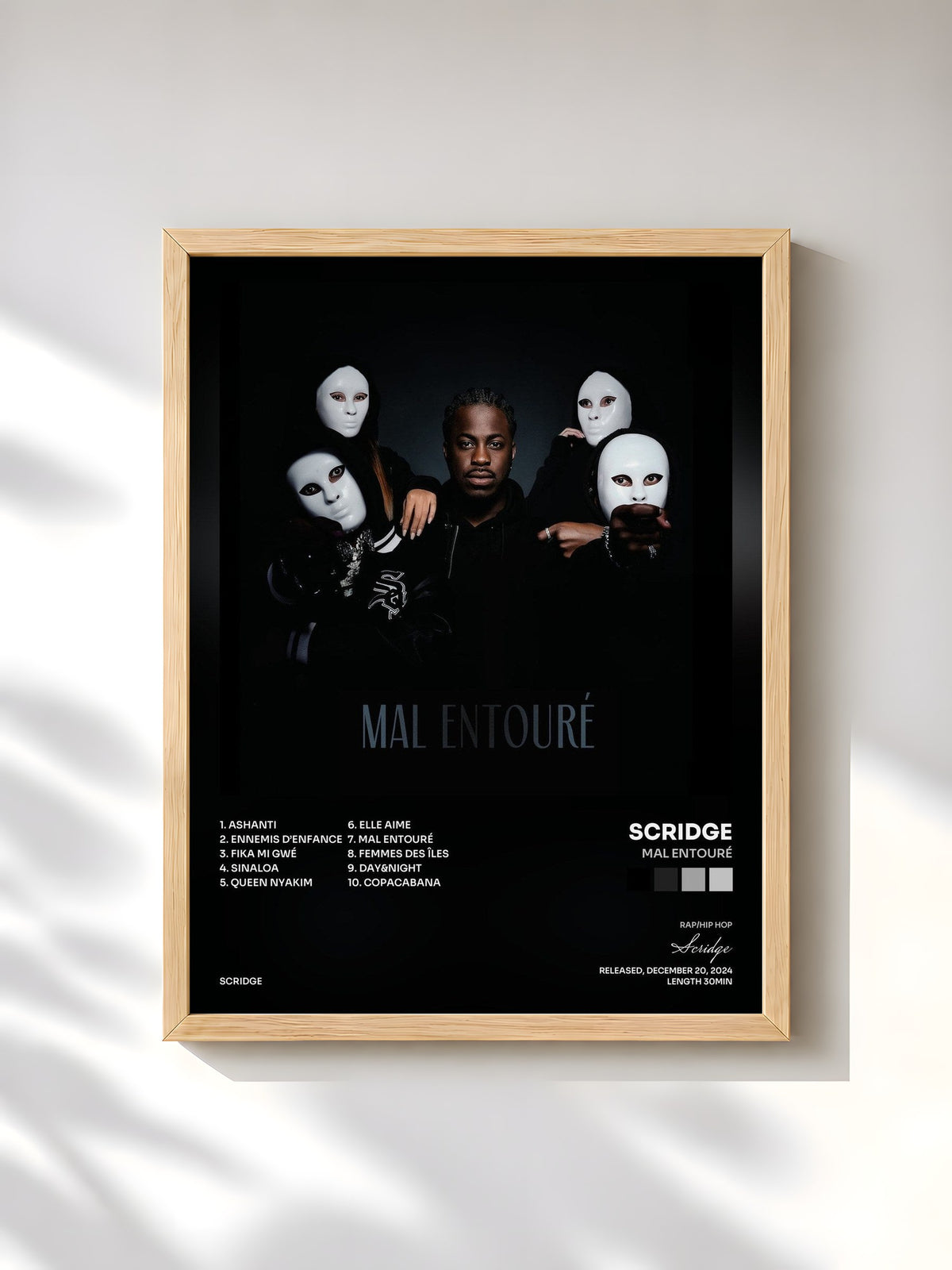 #bois Tableau de l'album MAL ENTOURÉ de Scridge, cadre en bois brut, imprimé et encadré en France