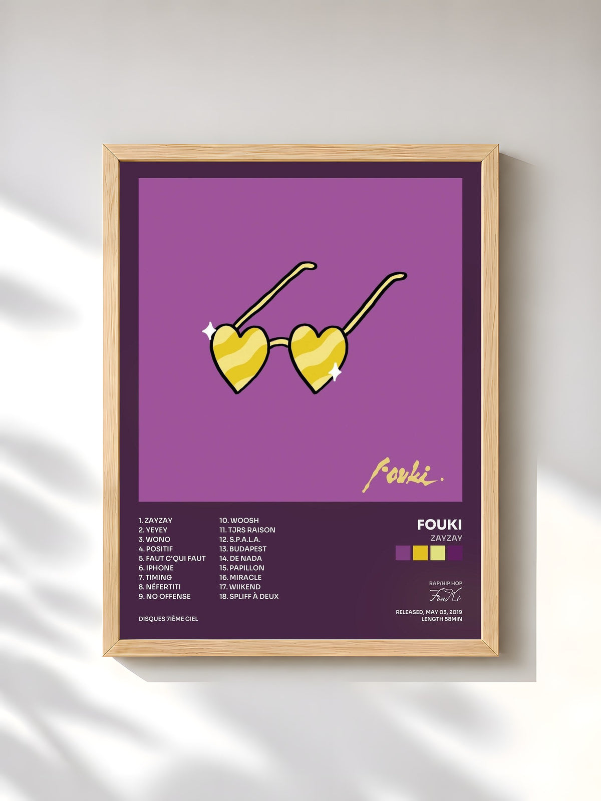 #bois Tableau de l'album ZayZay de FouKi, cadre en bois brut, imprimé et encadré en France