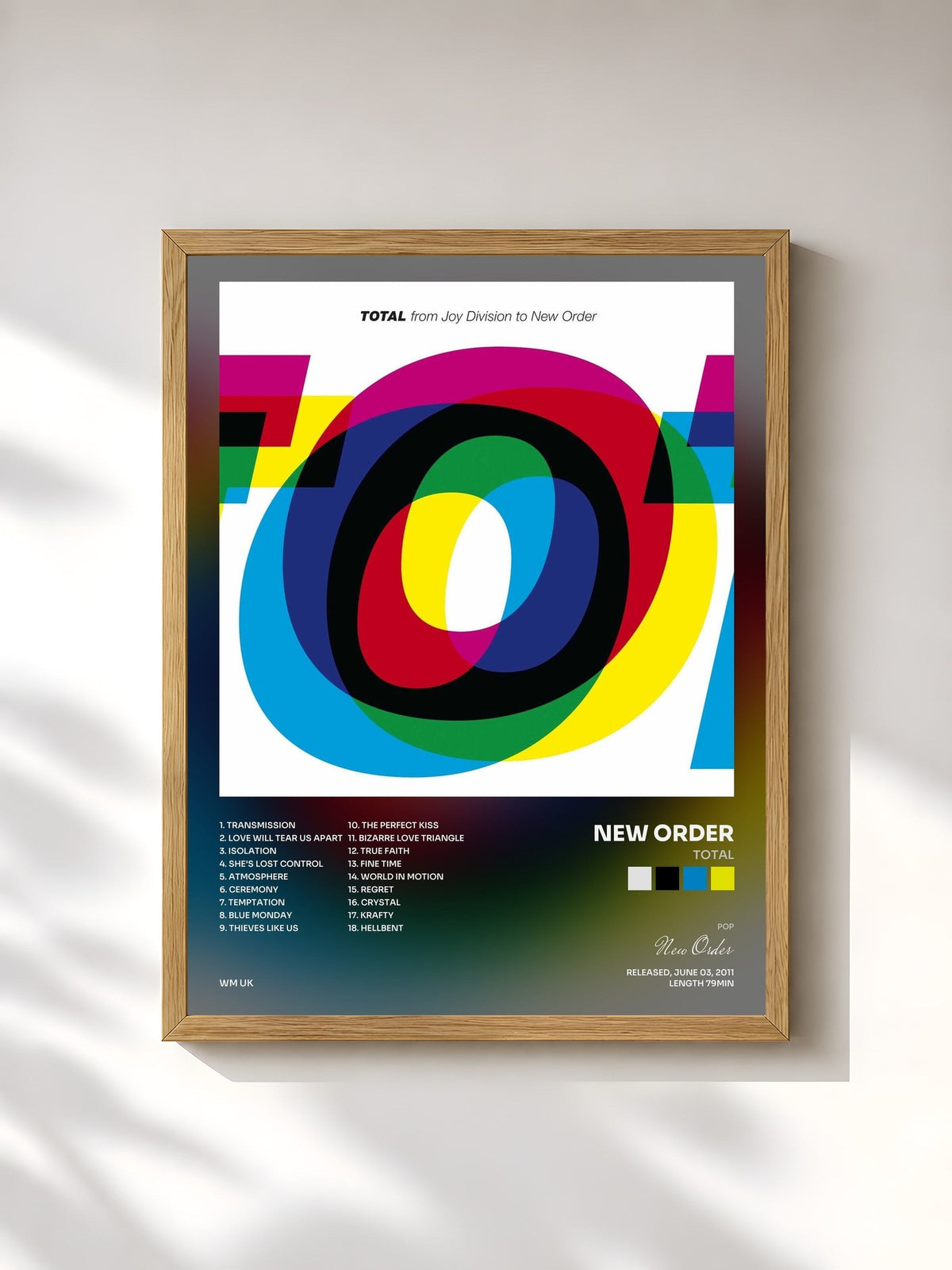 #bois Tableau de l'album TOTAL de New Order, cadre en bois brut, imprimé et encadré en France