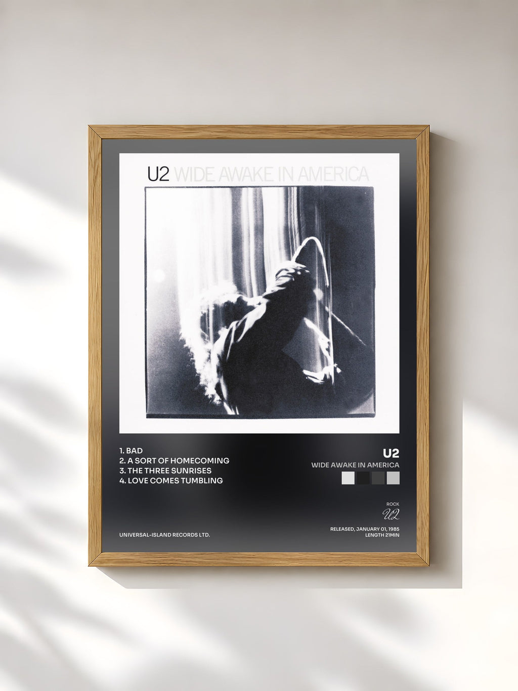 #bois Tableau de l'album Wide Awake In America de U2, cadre en bois brut, imprimé et encadré en France