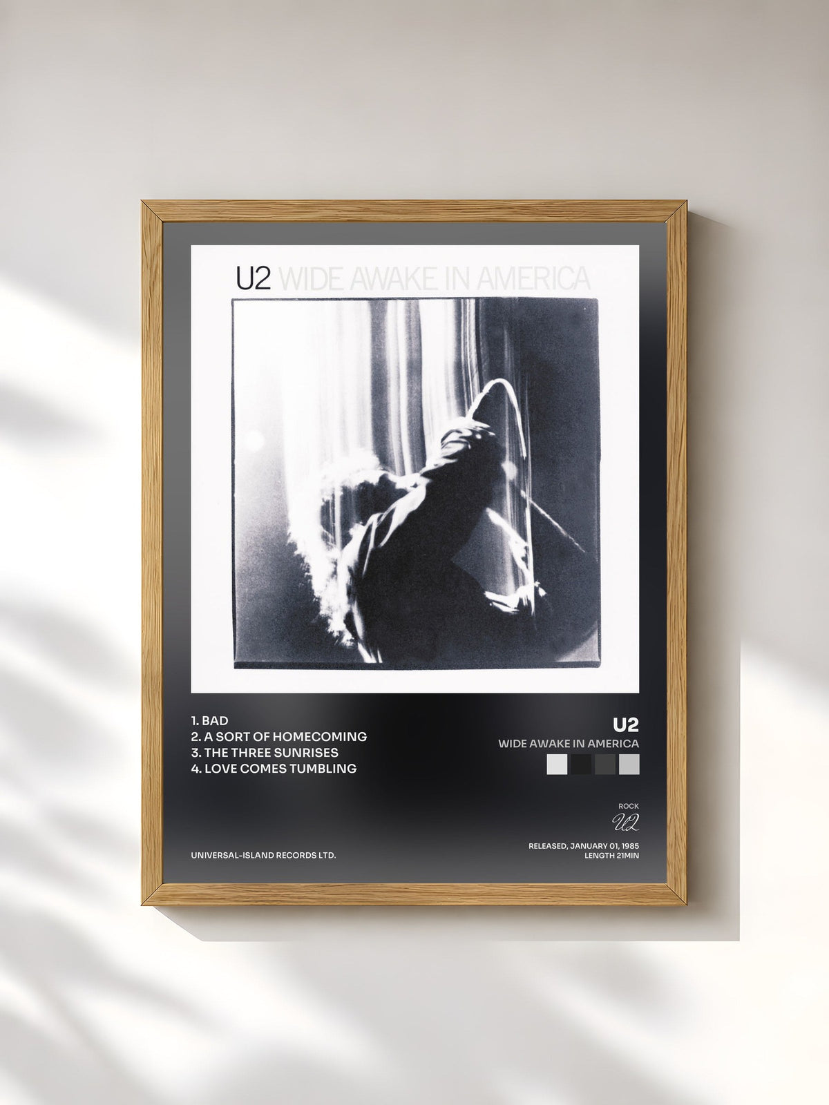 #bois Tableau de l'album Wide Awake In America de U2, cadre en bois brut, imprimé et encadré en France