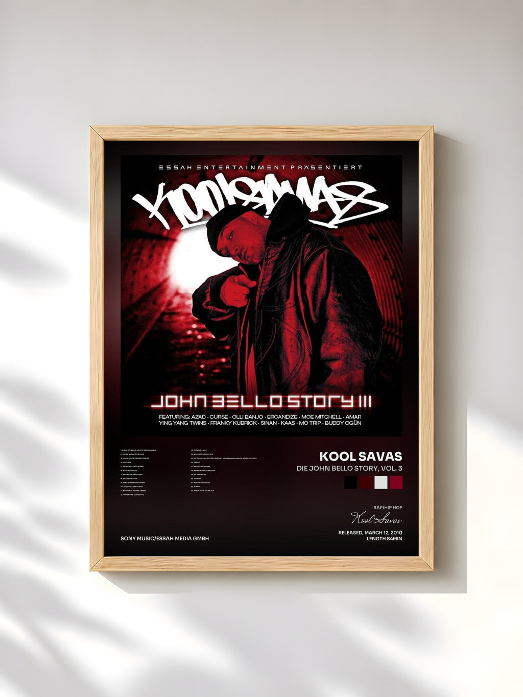 #bois Tableau de l'album Die John Bello Story, Vol. 3 de Kool Savas, cadre en bois brut, imprimé et encadré en France